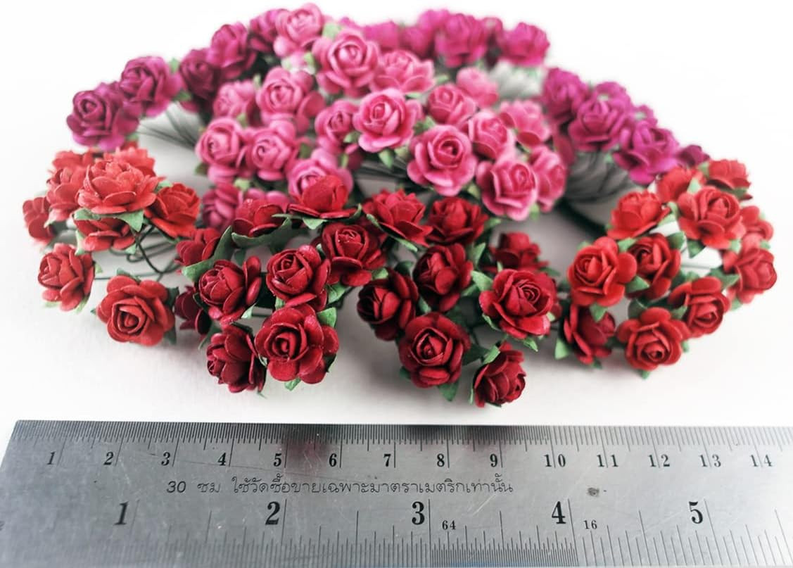 100 Pcs Mini Paper Flowers Artificial Roses Mixed Red Five Color Mulberry Paper