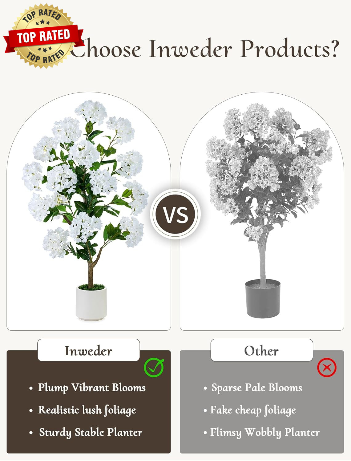 Artificial Flower Tree for Porch: 3.6Ft White Crape Myrtle, 2Pcs | Realistic Sil
