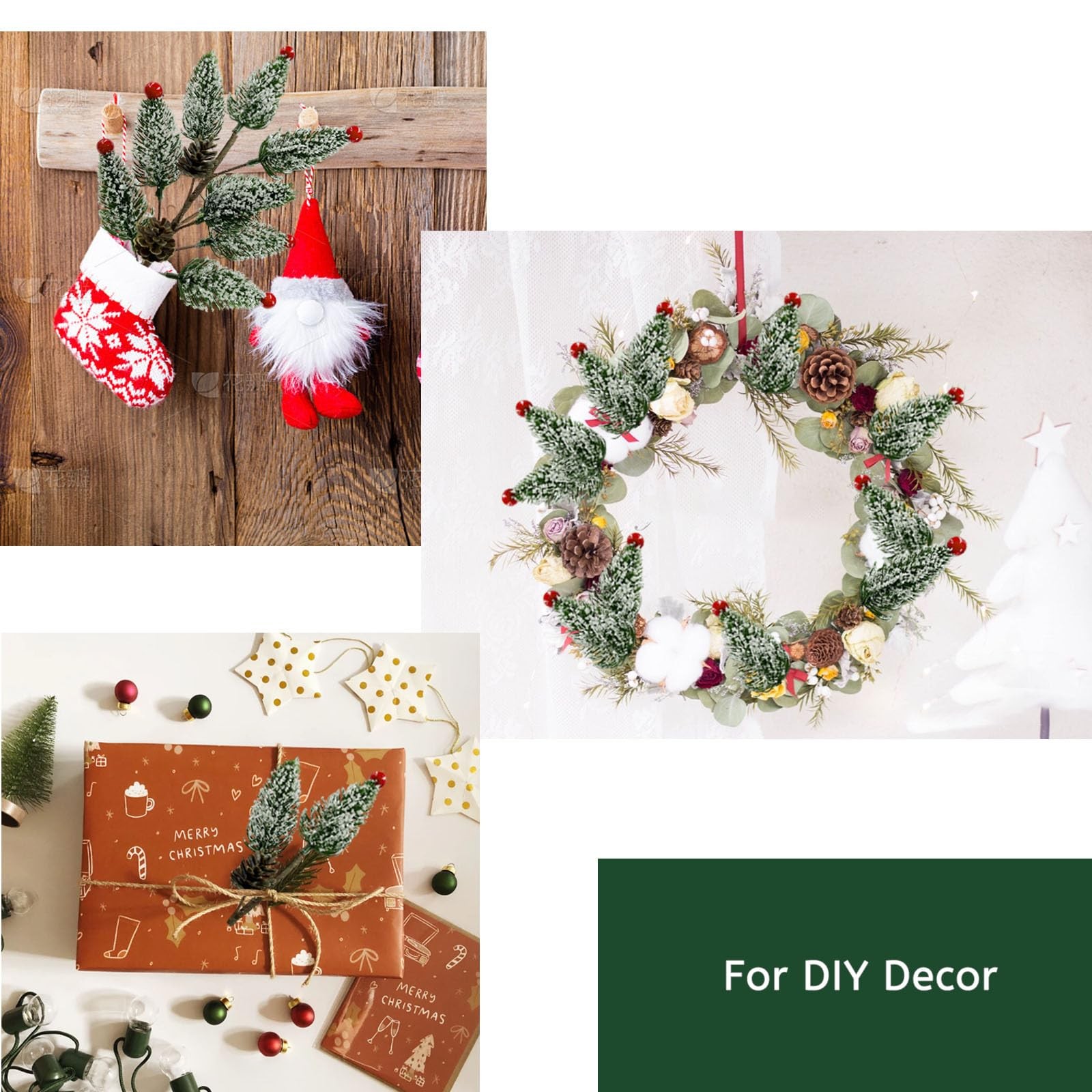 6PCS Frosted Norfolk Pine Stems with Mini Christmas Tree Shaped Needles, 15.7…