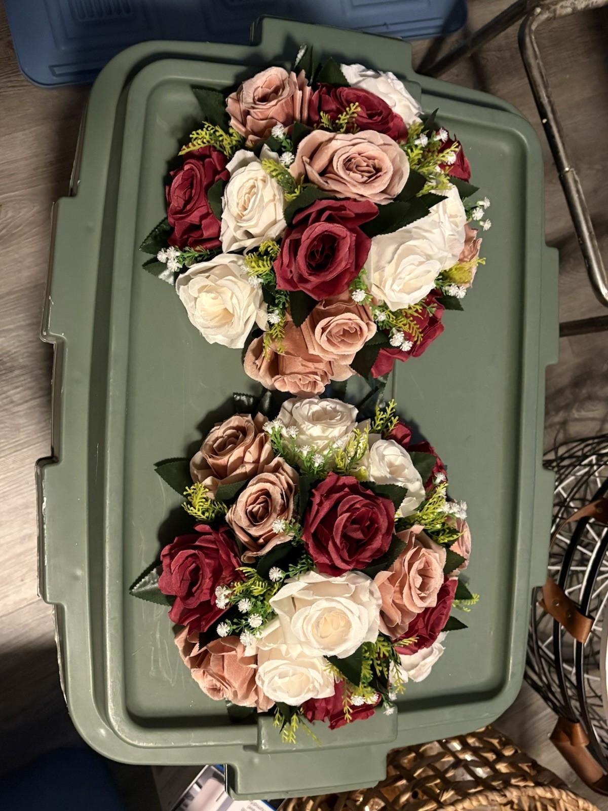 Floral Bouquet Set If Two Table Top Or Hangable Floral Bundles Red White Pink
