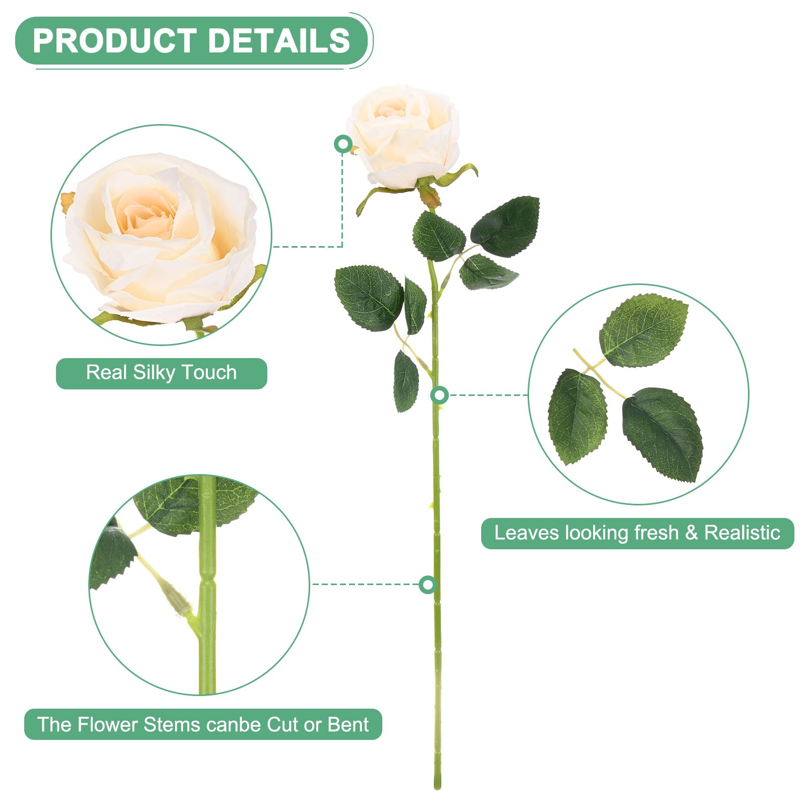 20-Pack Rose Artificial Flowers with Long Stem for Home Decor [Champagne]