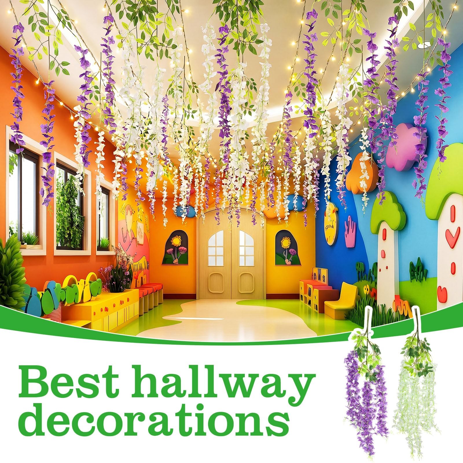 16 Pcs Back to Hanging Decorations, 43″ Wisteria Hanging Flowers for Classroo…