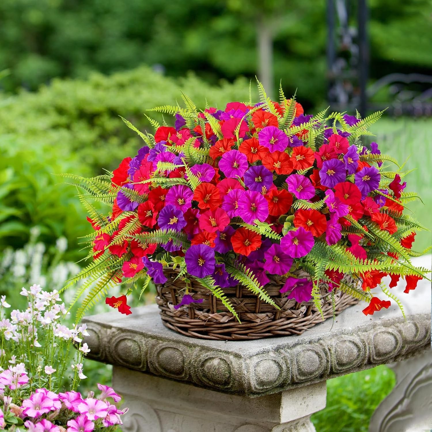 Artificial Flowers for Outdoors 12 Bundles Artificial Petunias Fake Flowers UV R