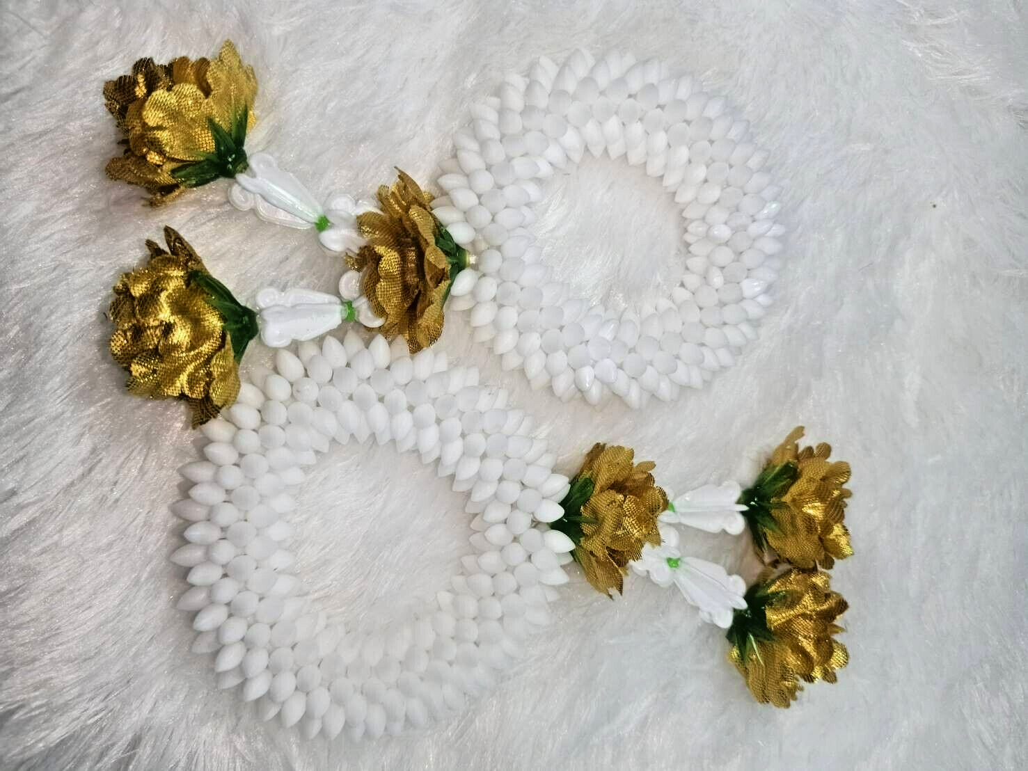 Pair Gold Silver Flower Fabric Plastic Garland Round Malai Jasmine Artificial mi