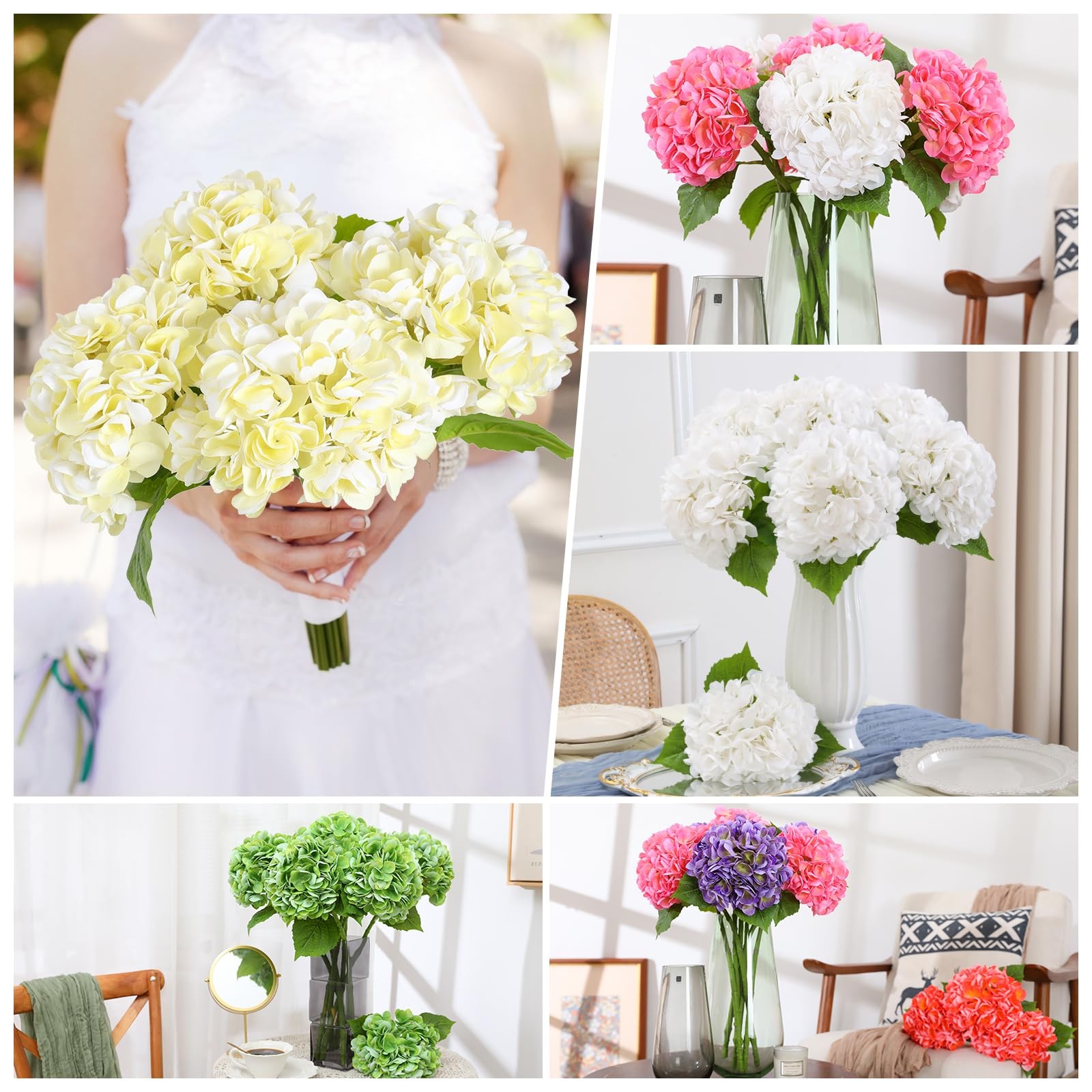 Nubry Artificial Hydrangea Flowers Beige 4 Pcs 22.5″