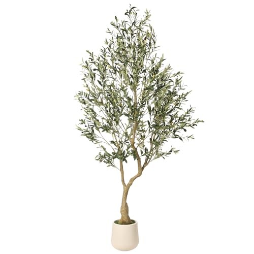 7ft Artificial Olive Tree with Tall Exquisite Planter – Realistic 6ft 11in