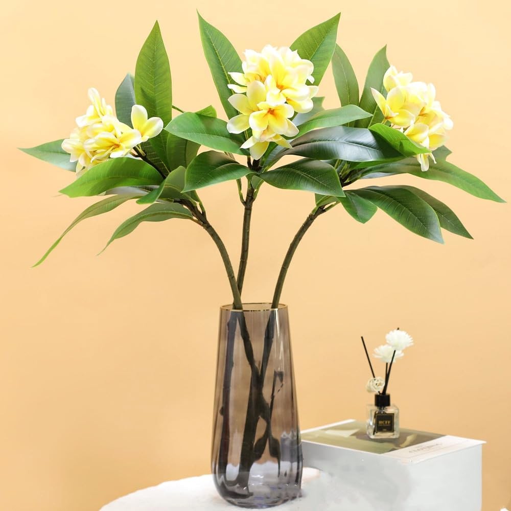 35.5 Inch Artificial Flowers Artificial Frangipani Flower 2 Stems Lifelike Re…