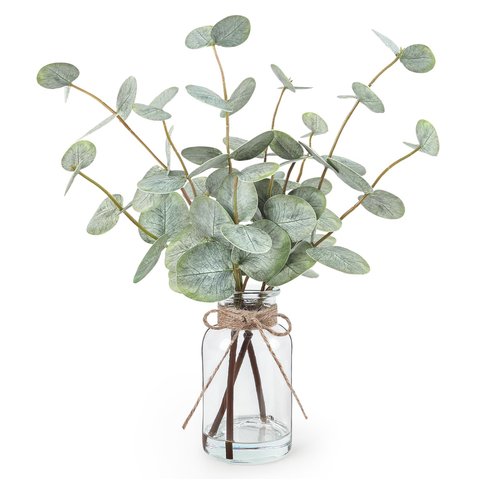 13.5″ Artificial Eucalyptus Stems in Glass Vase with Faux Water – Home Decor, Ce