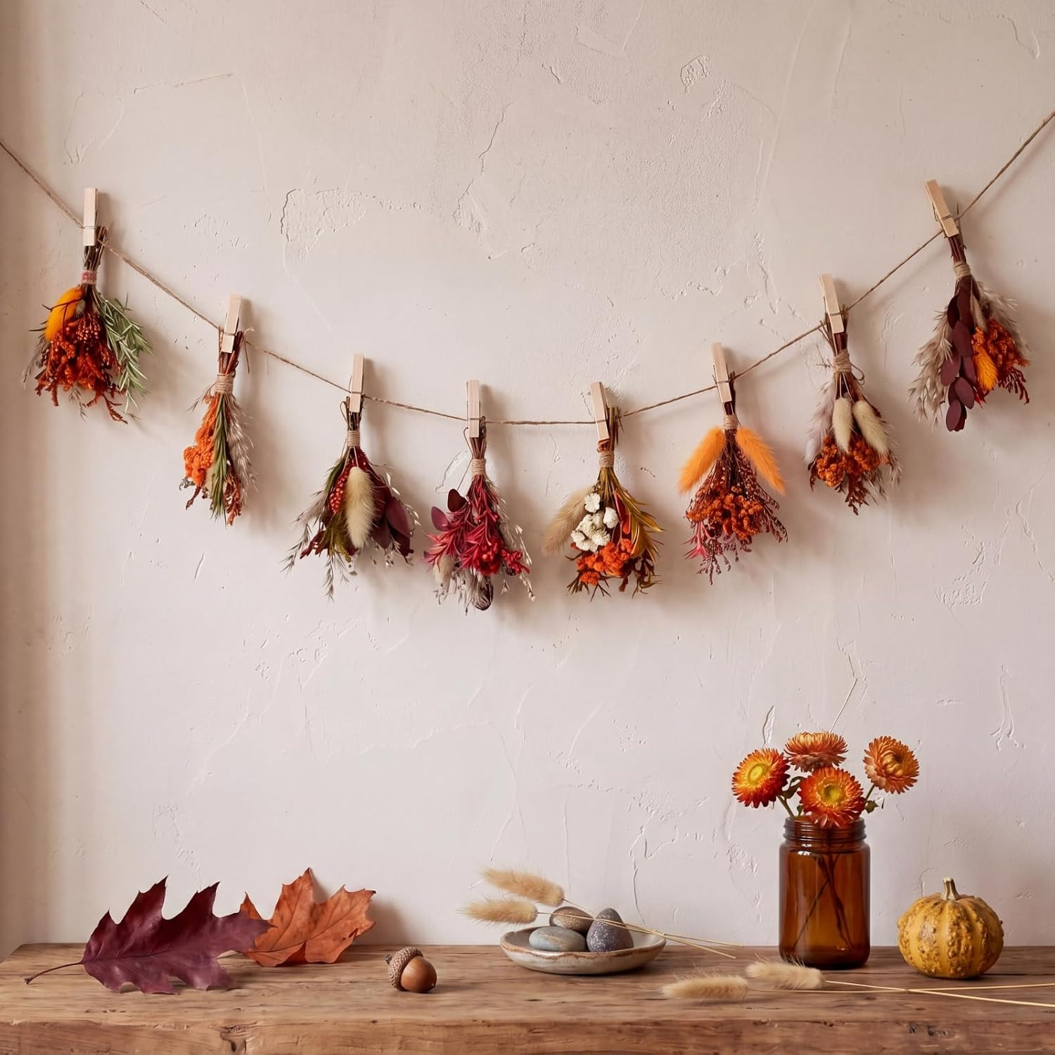 8 Pack Mini Dried Flower Bouquets Boho Wall Hanging Farmhouse Fall Home Decor