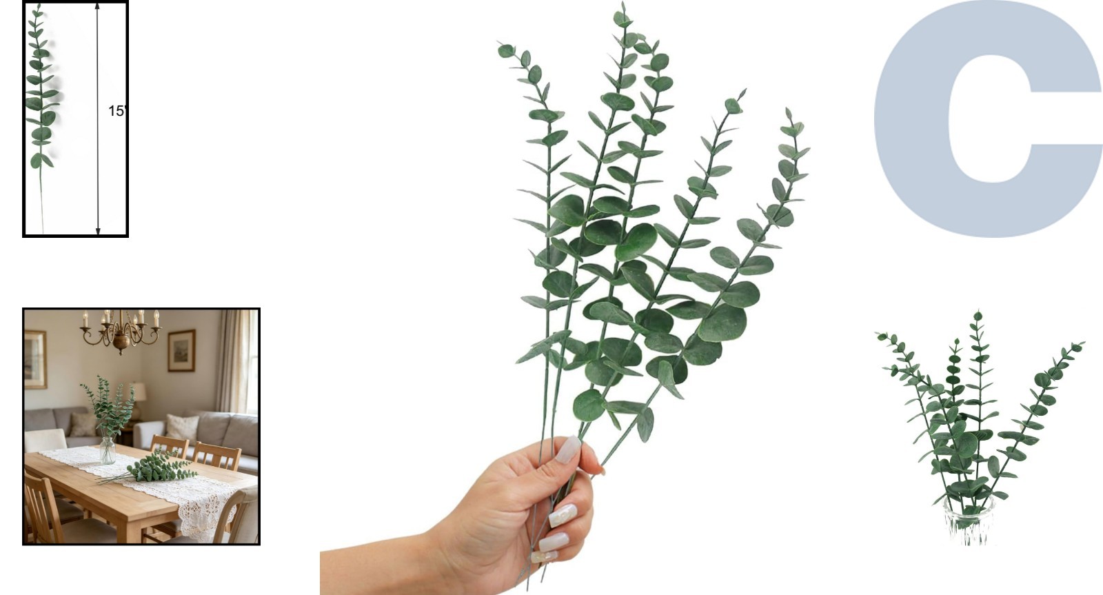 5 Pcs Flexible Artificial Eucalyptus Stems – Effortless Decor for Every Occasion