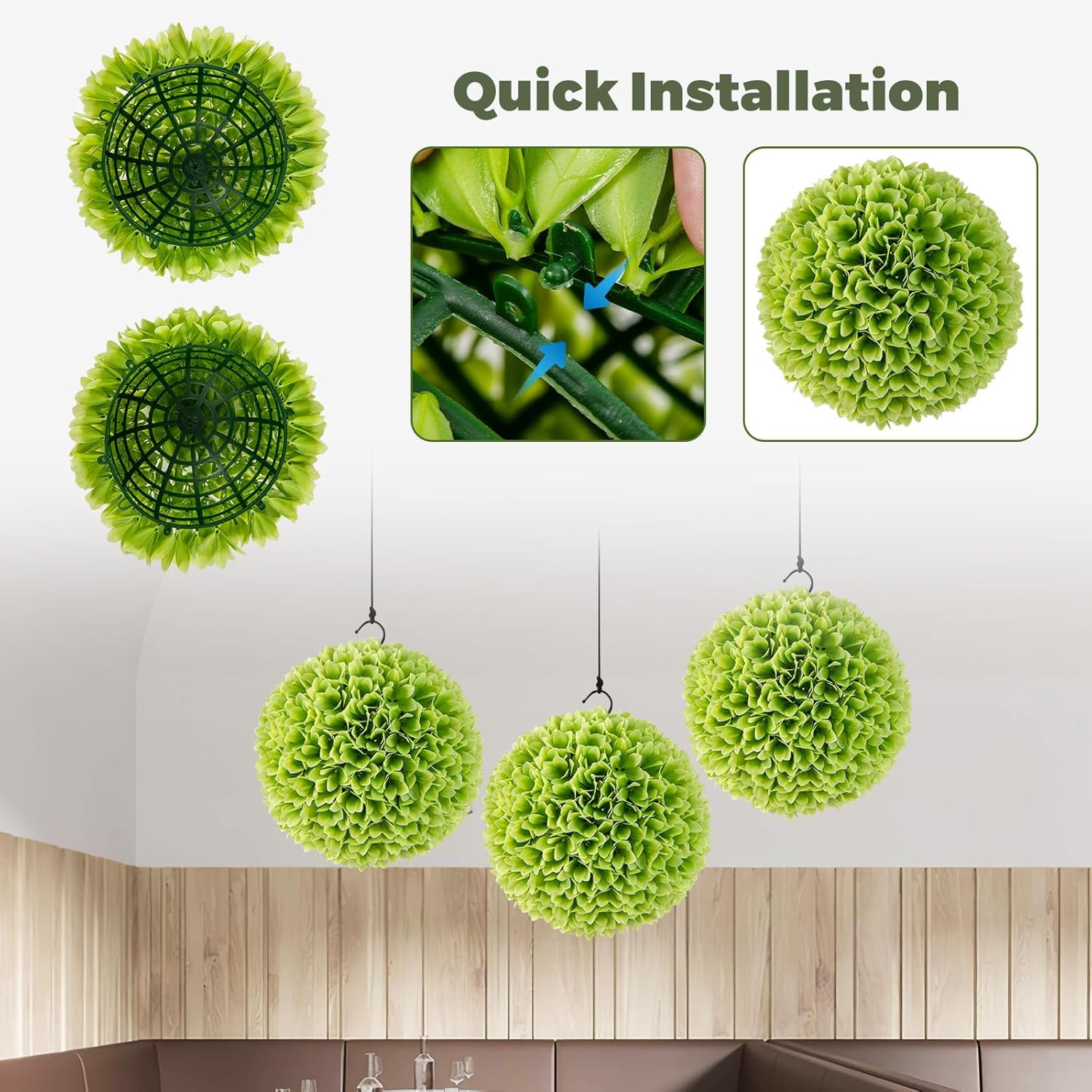 11” Faux Boxwood Balls, 2 PCS Artificial Plant Topiary Ball W/Reliable Sun-Prote