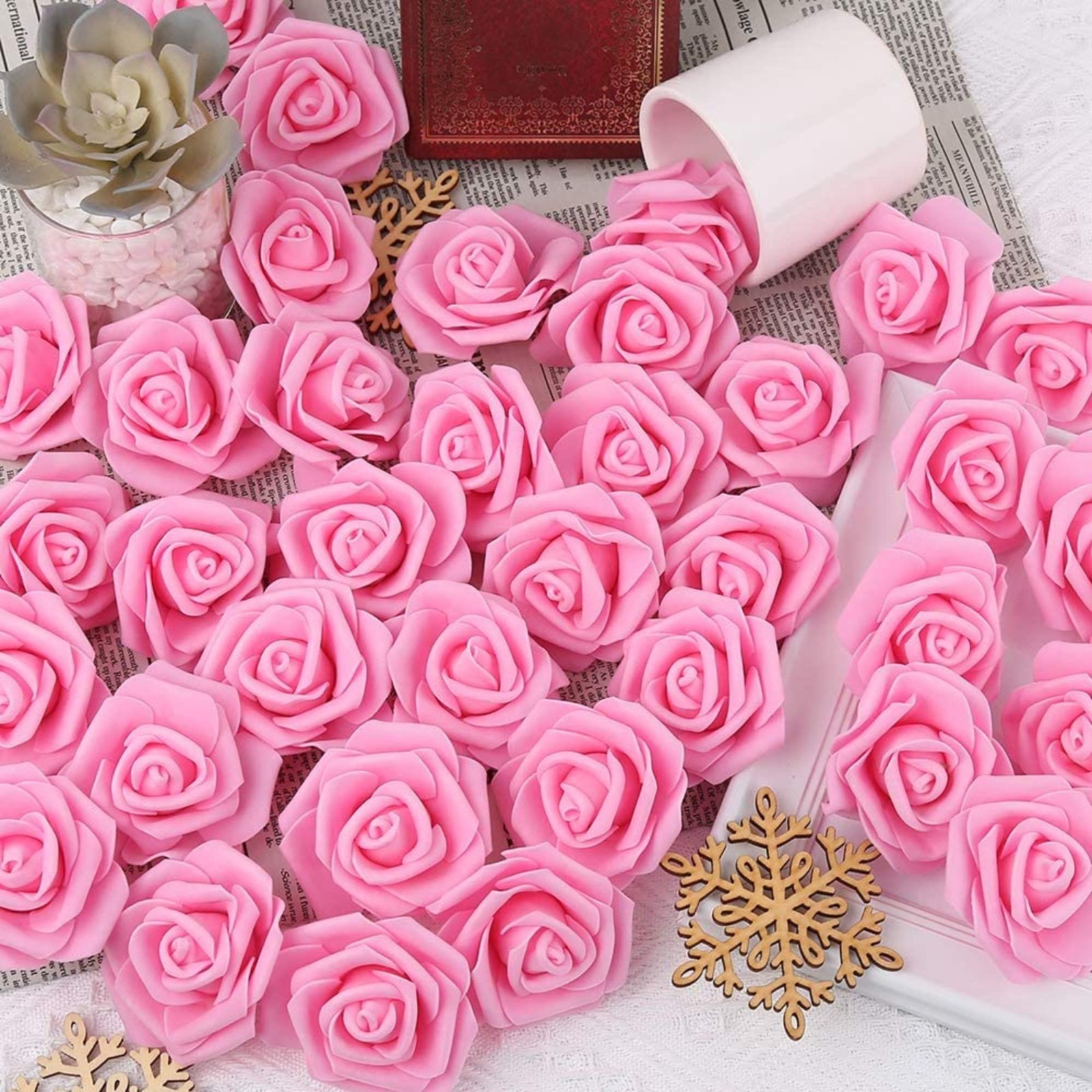 Artificial Foam Roses – Real Touch Pink Roses with Stems (Latex Foam)