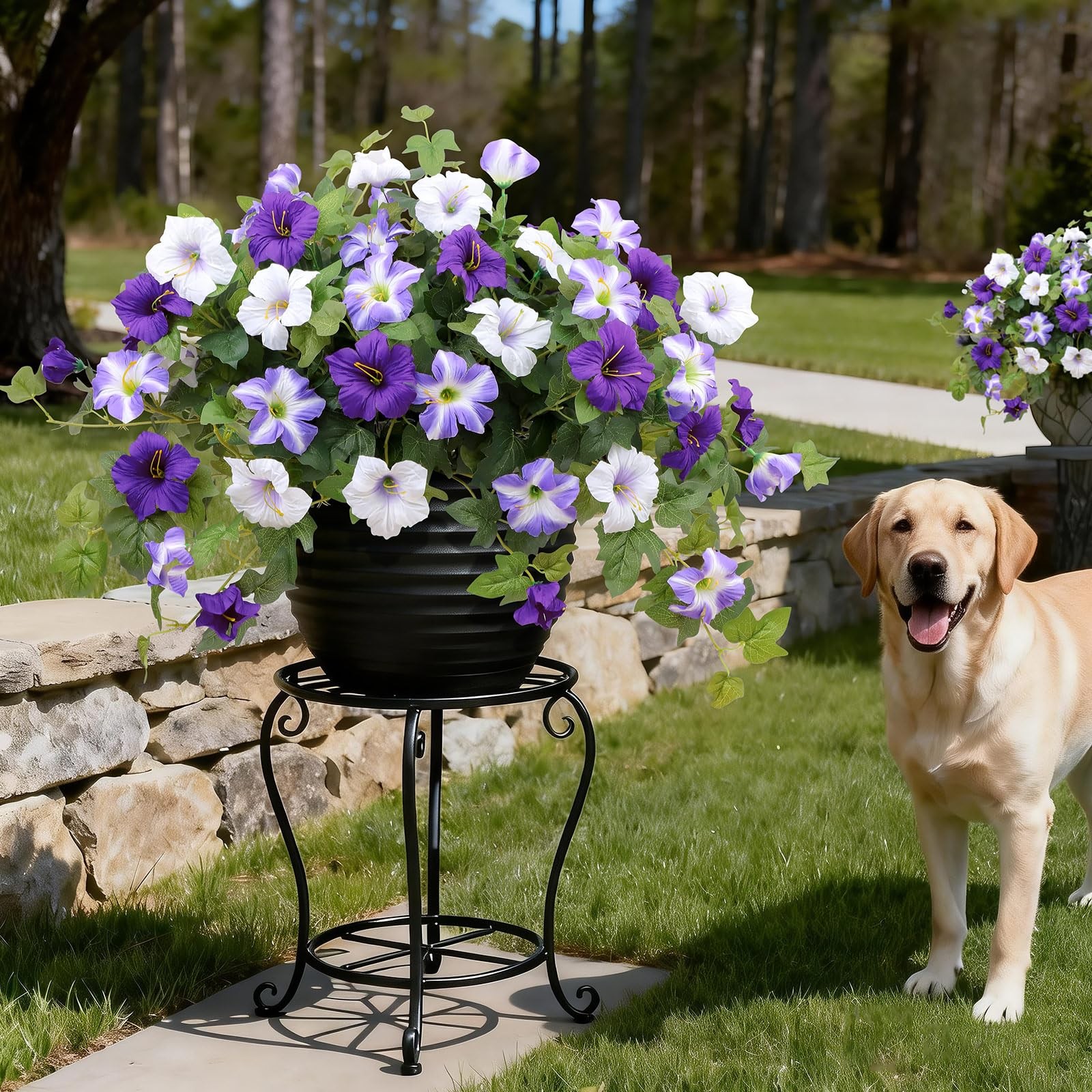 Artificial Flowers for Outdoors, 2 PCS Purple Morning Glory UV Resistant