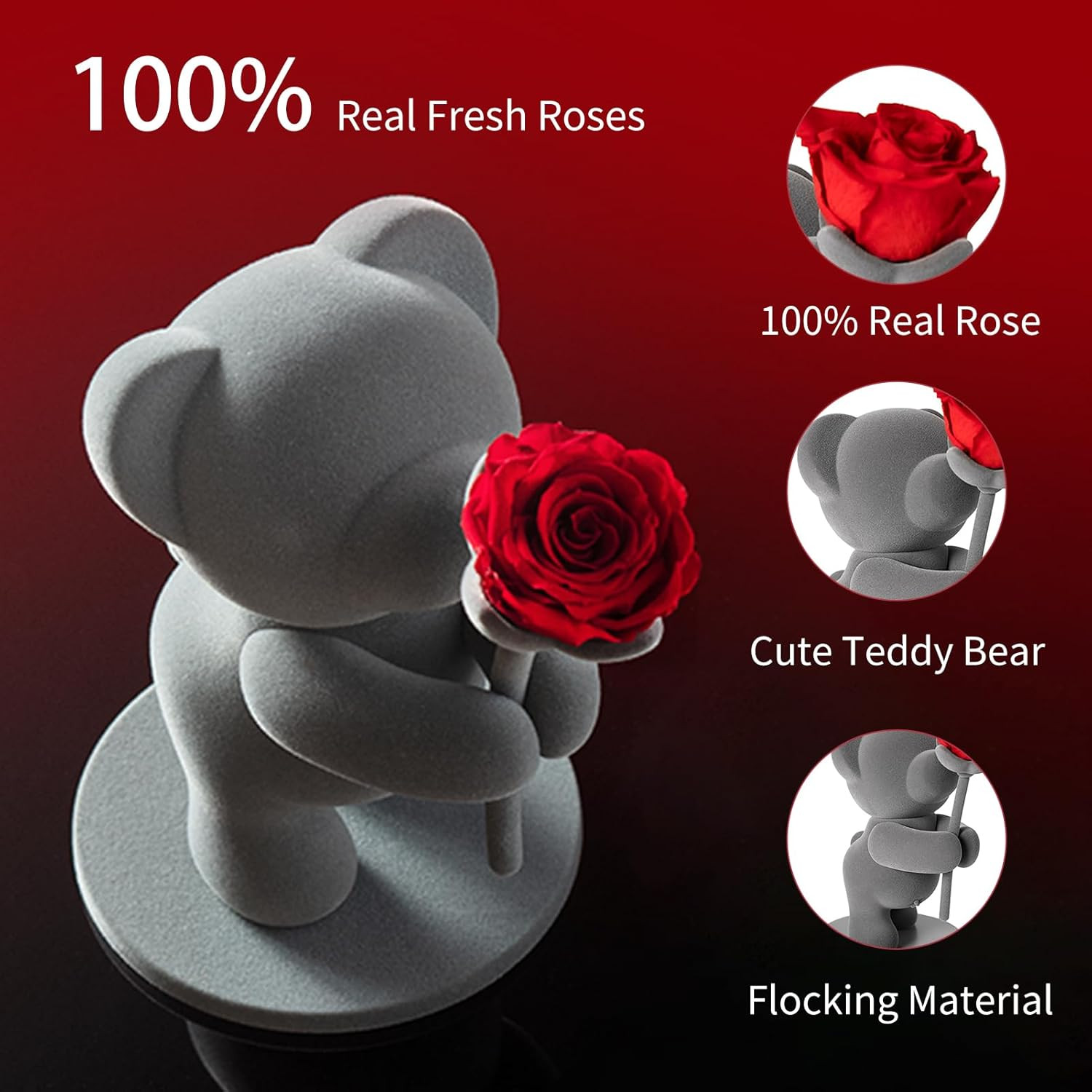 Flores preservadas con oso regalo romantico rosa real caja elegante navidad