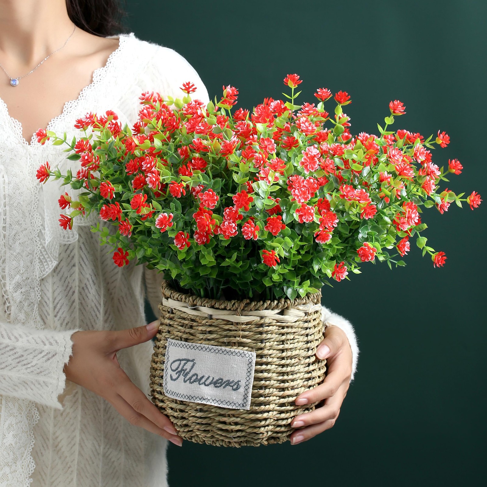 SITUMEIZI 8 Bundles Red Artificial Flowers 14.1 inches (36cm) per shrub,