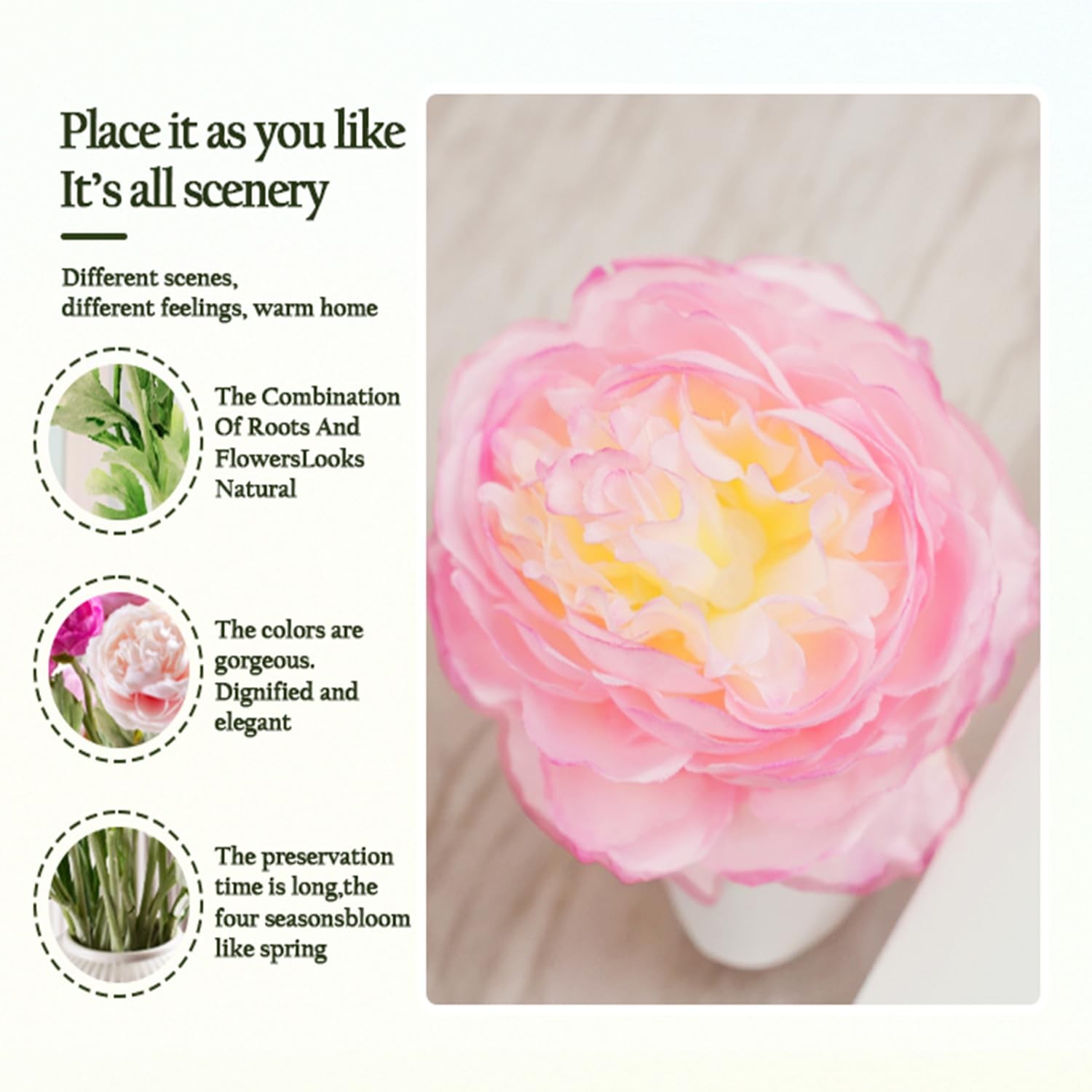 Artificial Flowers Silk Peony 20Pcs 60Heads Pink Red Faux Floral Arrangements