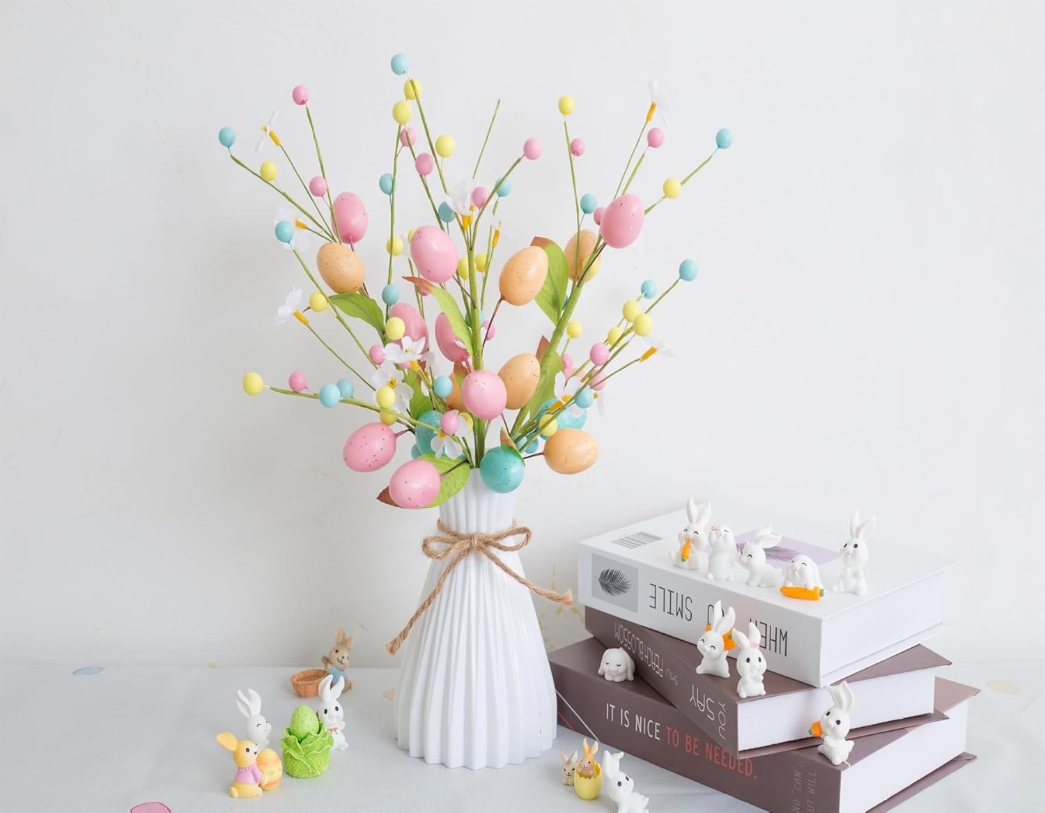 Artificial Easter Stems Spring Berry Picks with Eggs and Colorful Berries Lea…