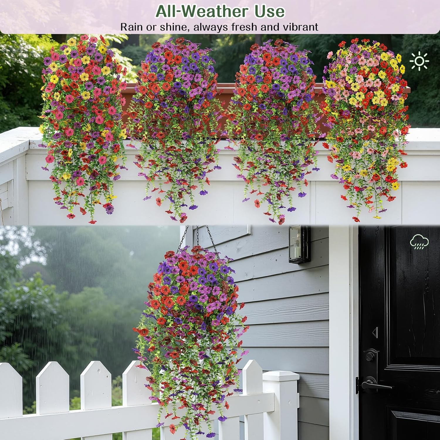 4PCS UV Resistant Fake Hanging Flowers Spring Decor Outdoor