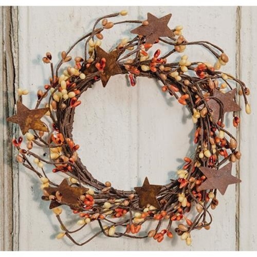 NEW Pumpkin Spice Berry Wreath Candle Ring Stars 4″ Butternut Cream Orange Pip