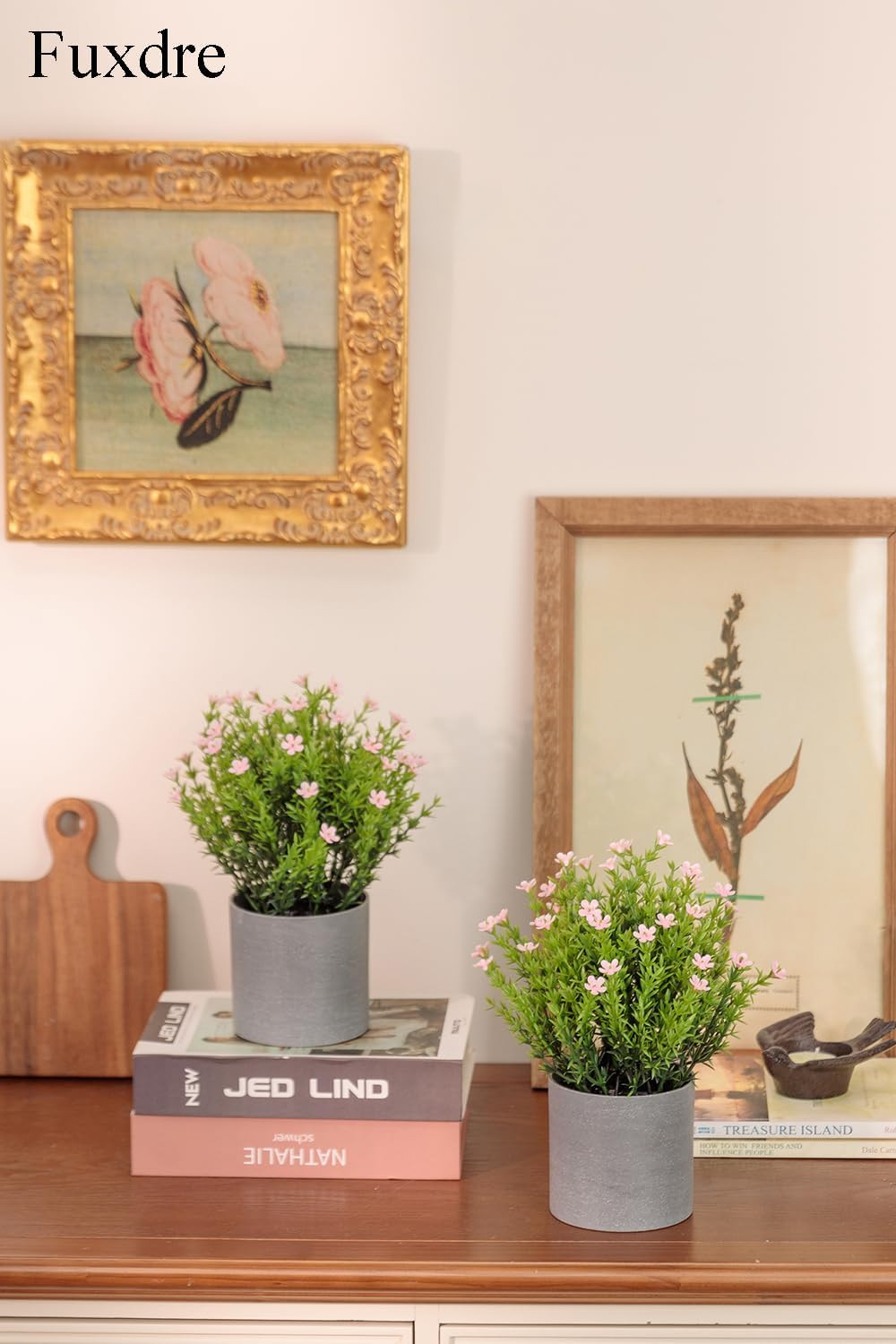 2 Pack Faux Thyme Flower Desk Plants in Vintage Pots for Home & Office Decor