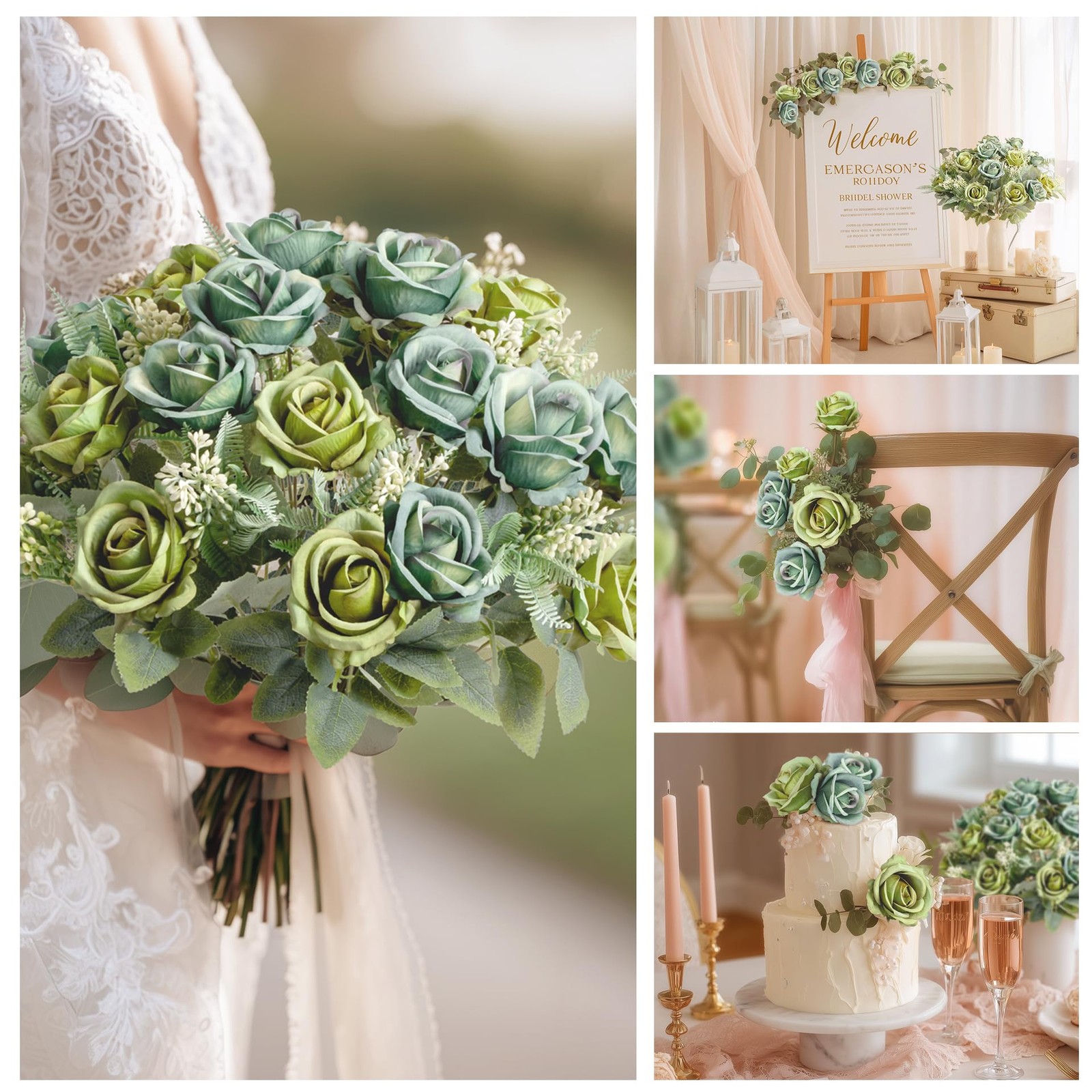 Fake Roses Green Roses Artificial Roses Silk Roses Artificial Roses with Stem…