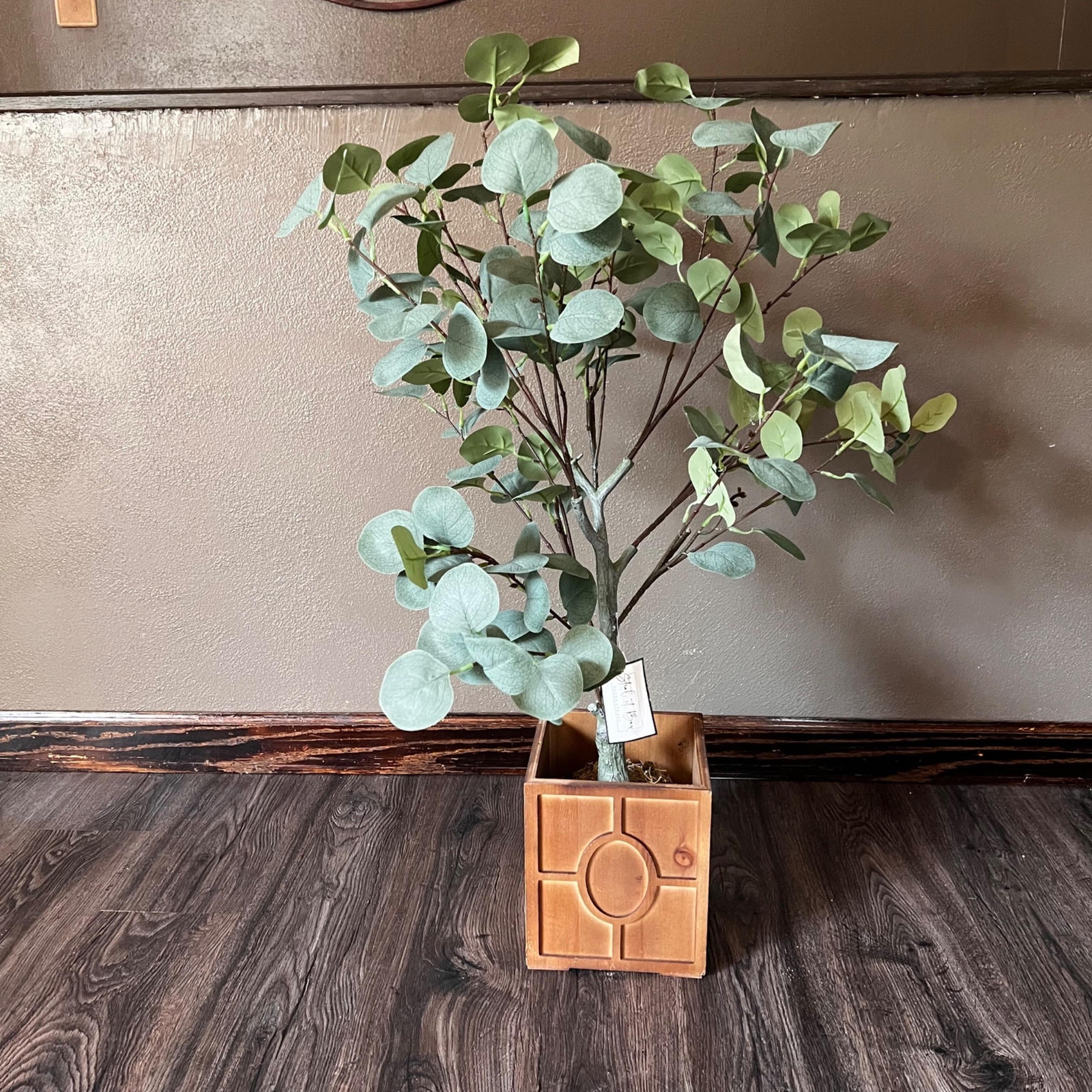 Decor Steals Eucalyptus Tree in Pot Wood Planter Box Artificial Greenery NIB