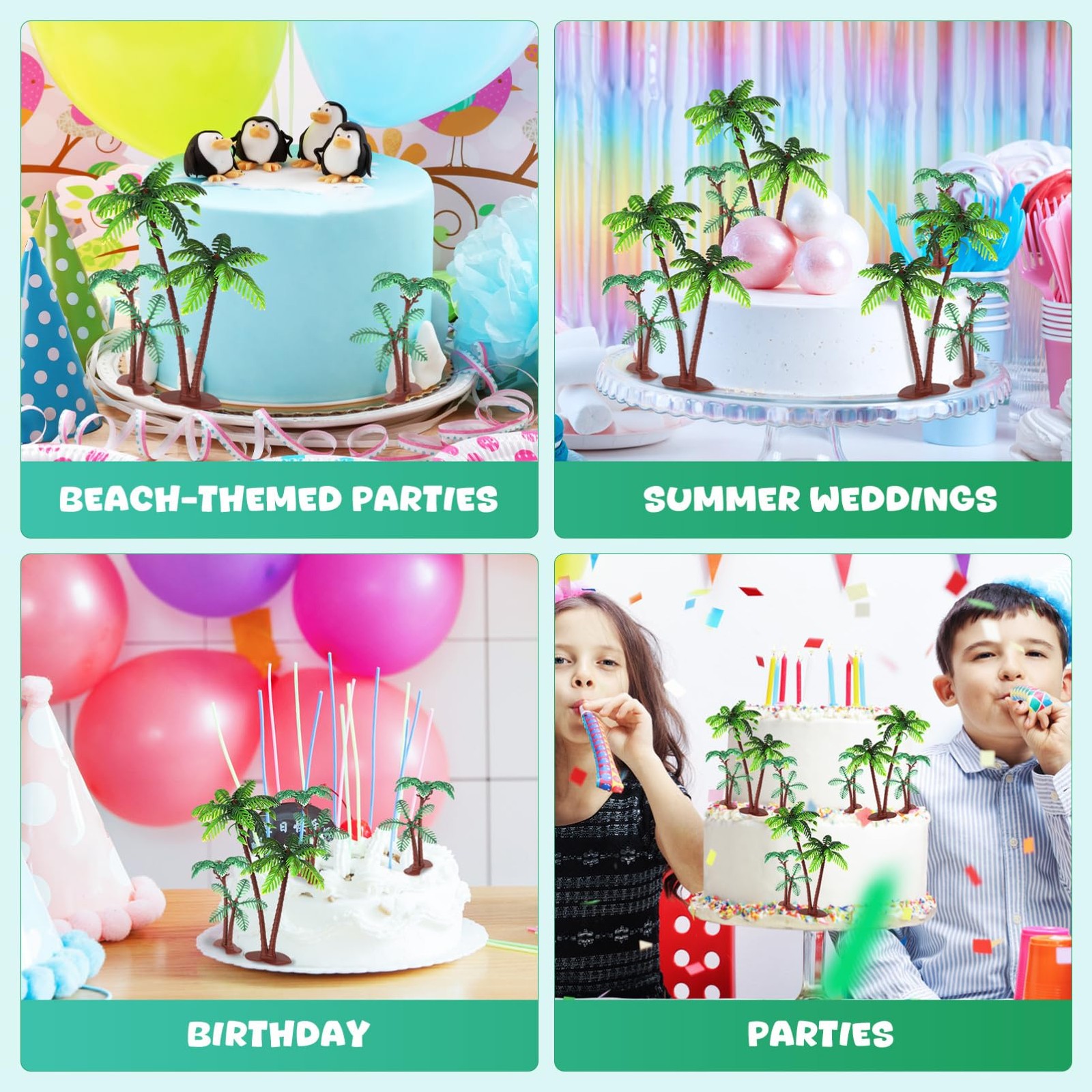 Decoración de palmeras, miniárboles tropicales de plástico para tartas
