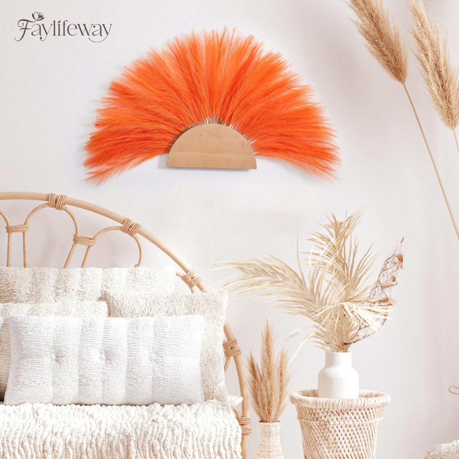 50 PCS Light Orange Pampas Grass Decor 17 Inch Fluffy Small Vase Filler