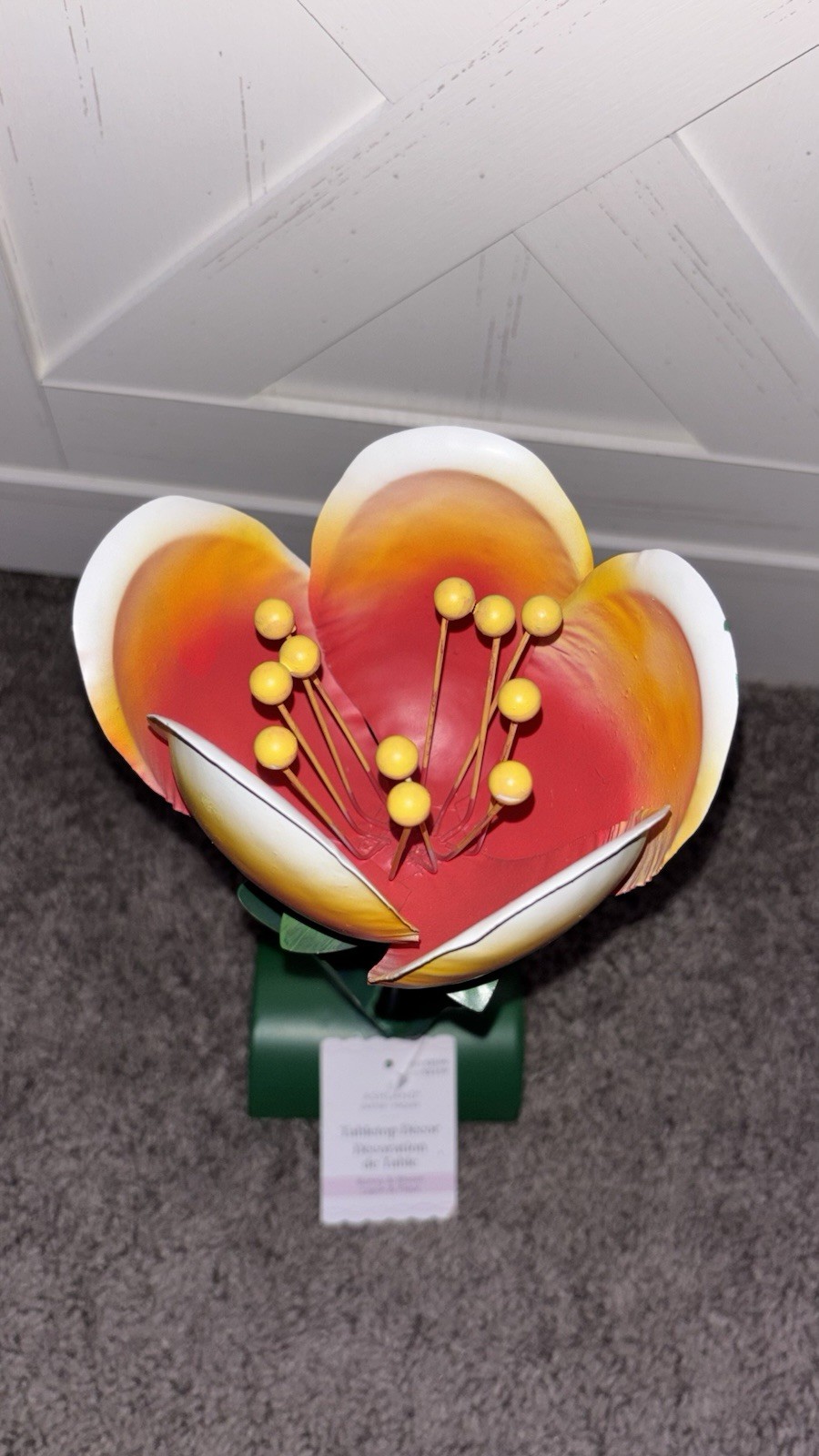 Large Metal Flower Sculpture Tabletop Decor Red Orange Spring Centerpiece NWT