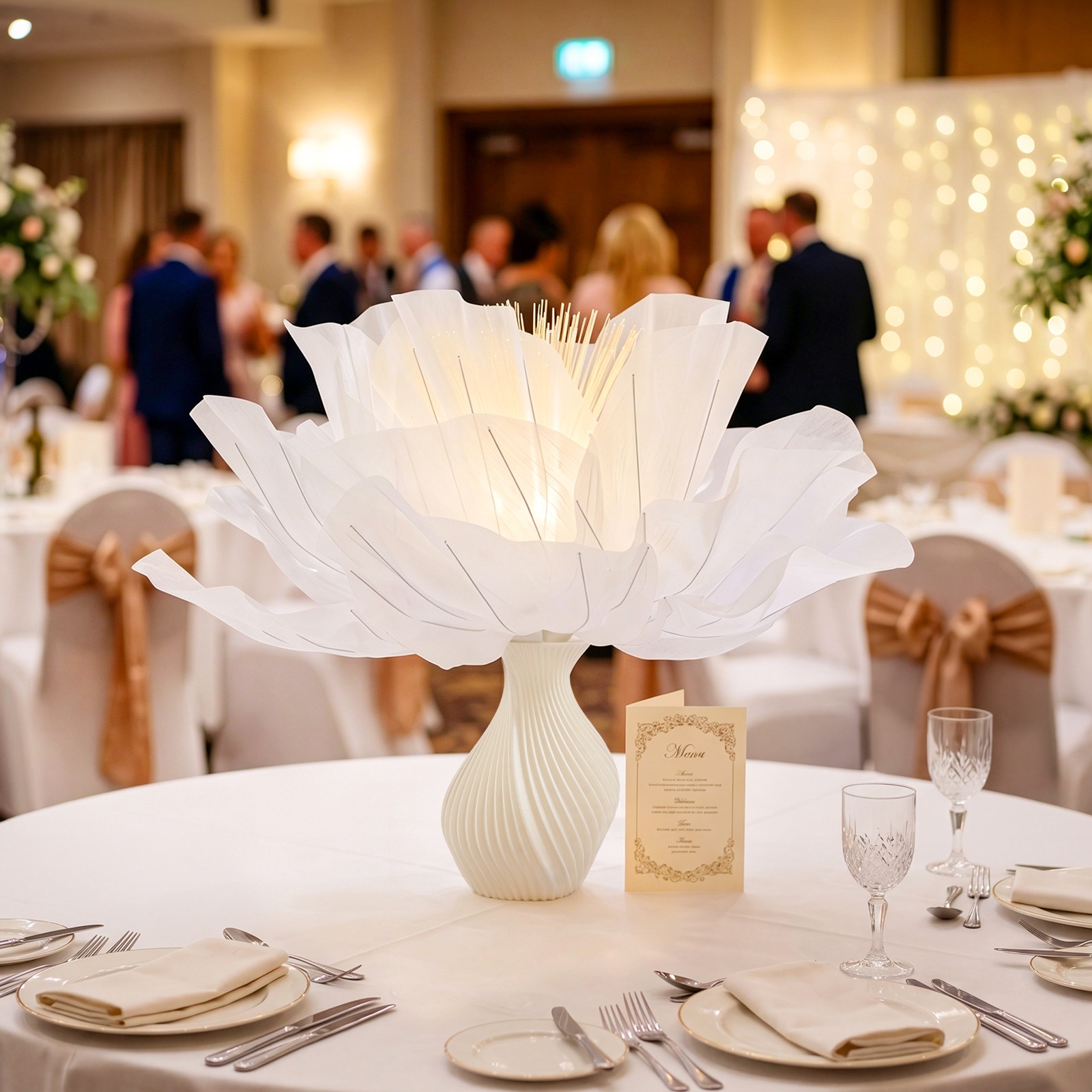 Tabletop Electric LED lights Organza Artificial Flower With Vase 17.71*17.71in