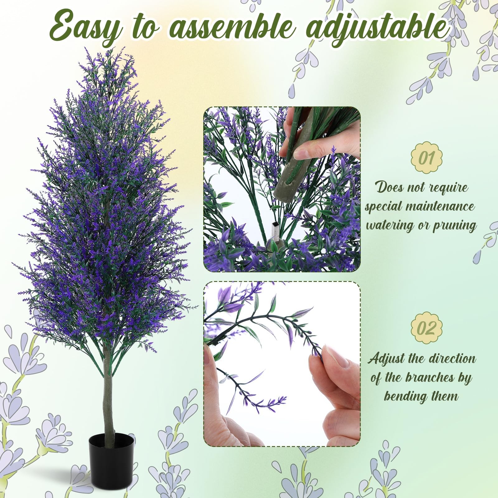 4 FT Artificial Lavender Topiary Trees Set of 2, UV Resistant Faux Outdoor Pl…