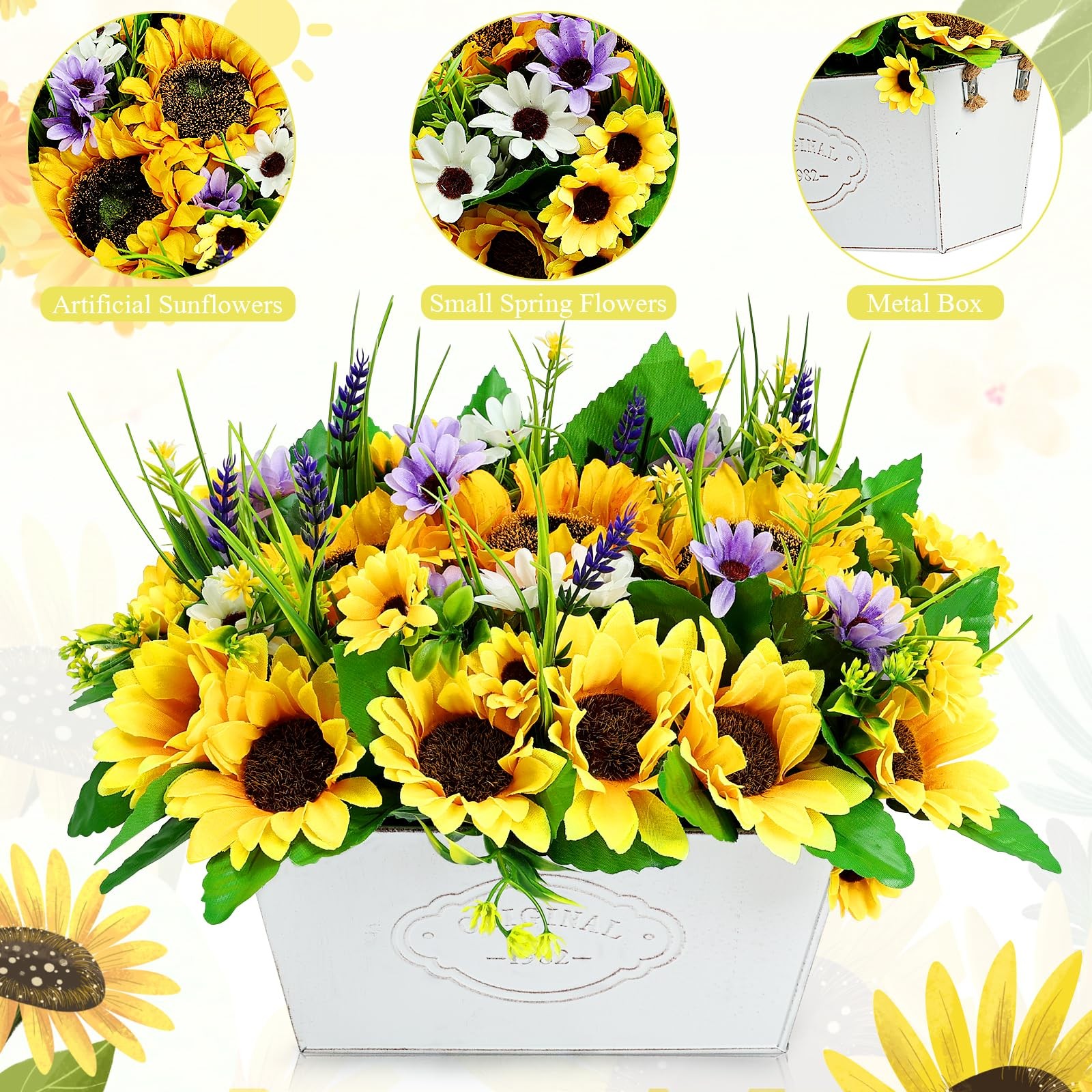 Scawim Pre-Made Sunflower Centerpieces for Tables, Farmhouse Artificial Sunflowe
