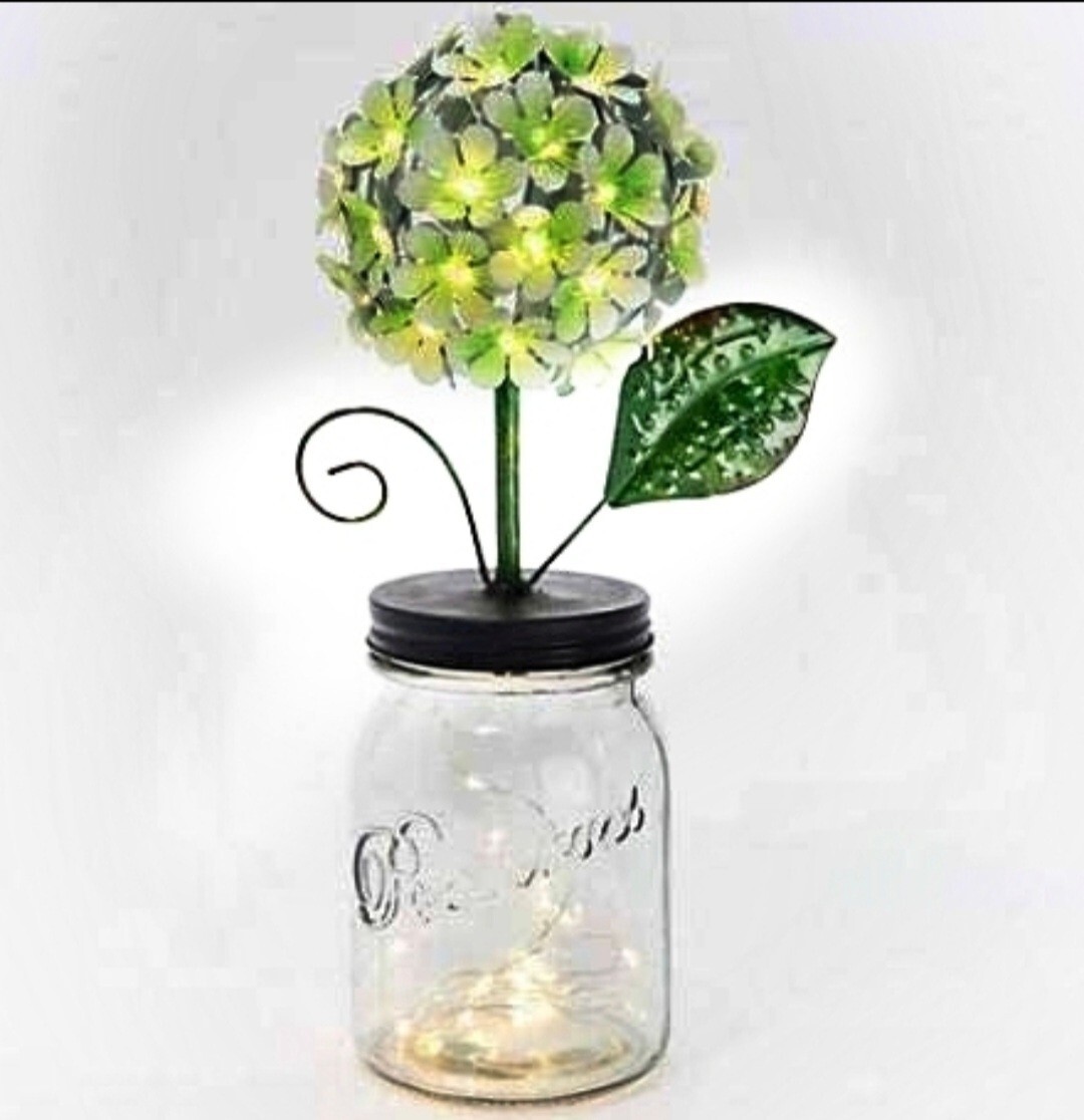 LED Lighted Metal Hydrangea in Jar with fairy ligh, Ultimate In.. Green. Q7