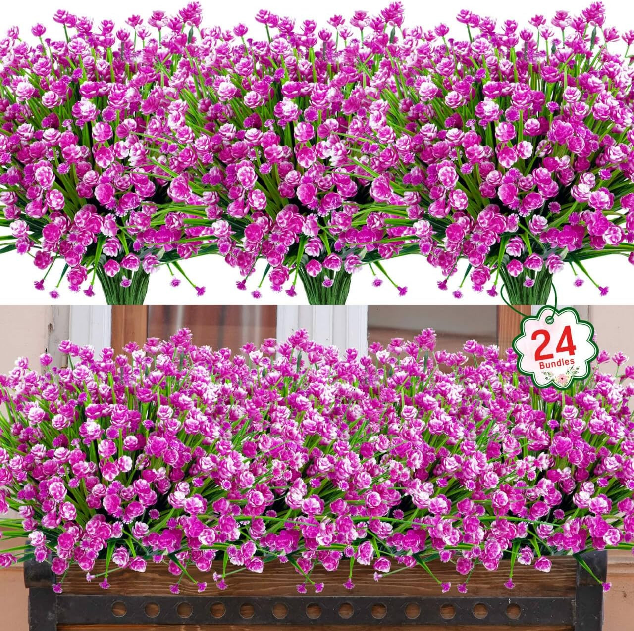 24 Bundles Artificial Flowers for Outdoors UV Resistant Fake Plastic Plants Faux