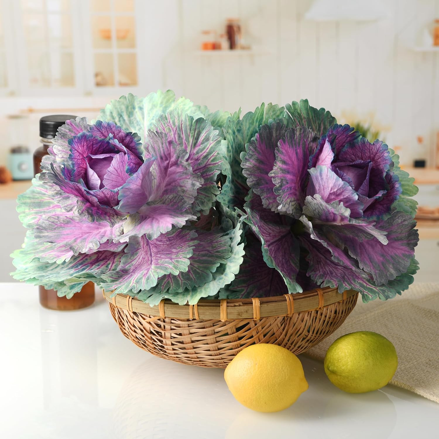 2PCS UV Resistant Faux Cabbage – Realistic Decorative Plants for Home & Garden