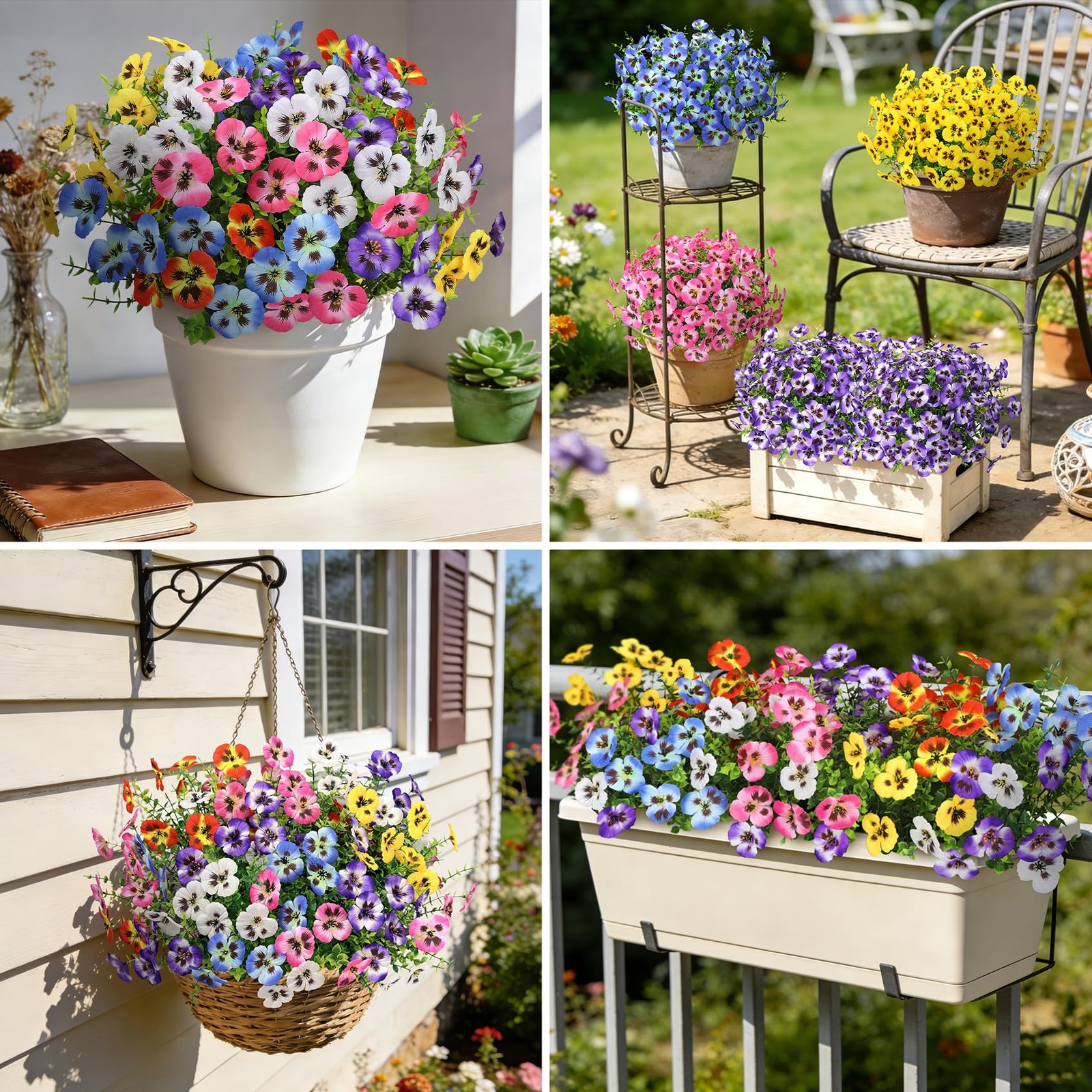 20 Bundles Artificial Pansy Flowers for Outdoors, Fake Silk Flowers