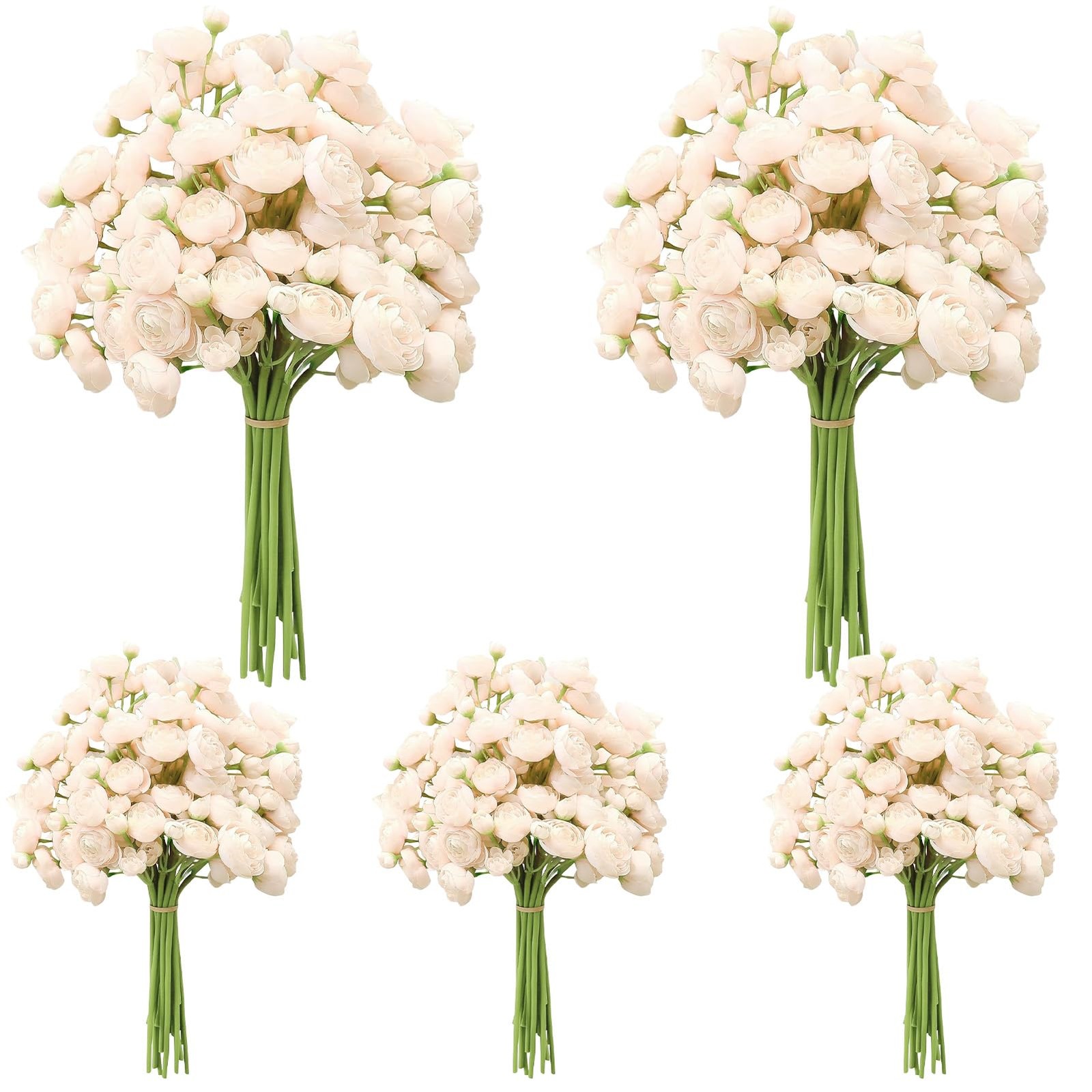 Ovveroche 5 Bouquets Cream Ranunculus Artificial Flowers, 30 Pcs Silk Mini Fa…
