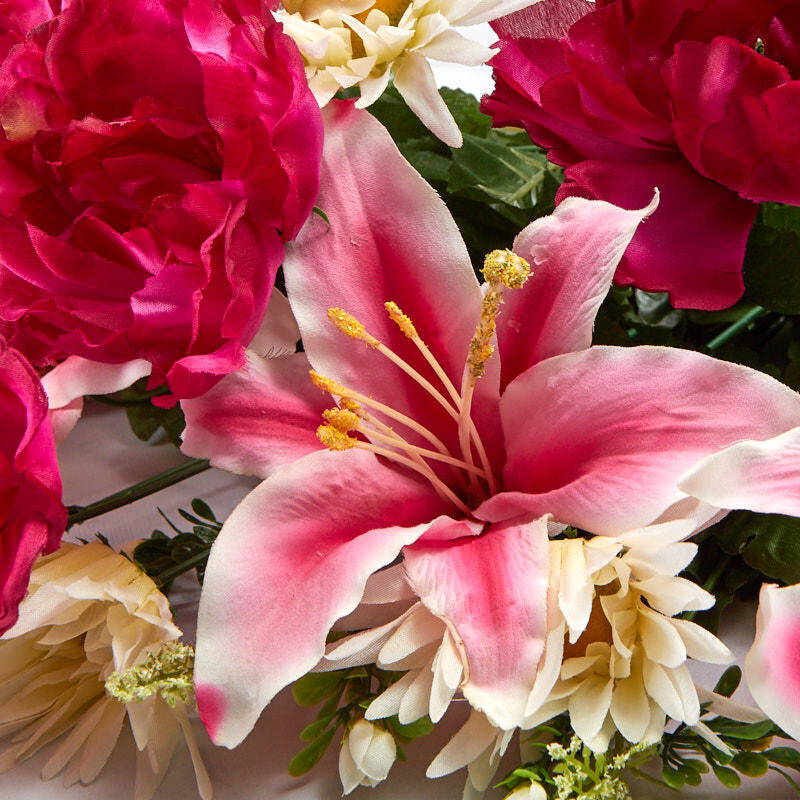 22″ Pink Artificial Peony, Lily, and Gerbera Daisy Bush