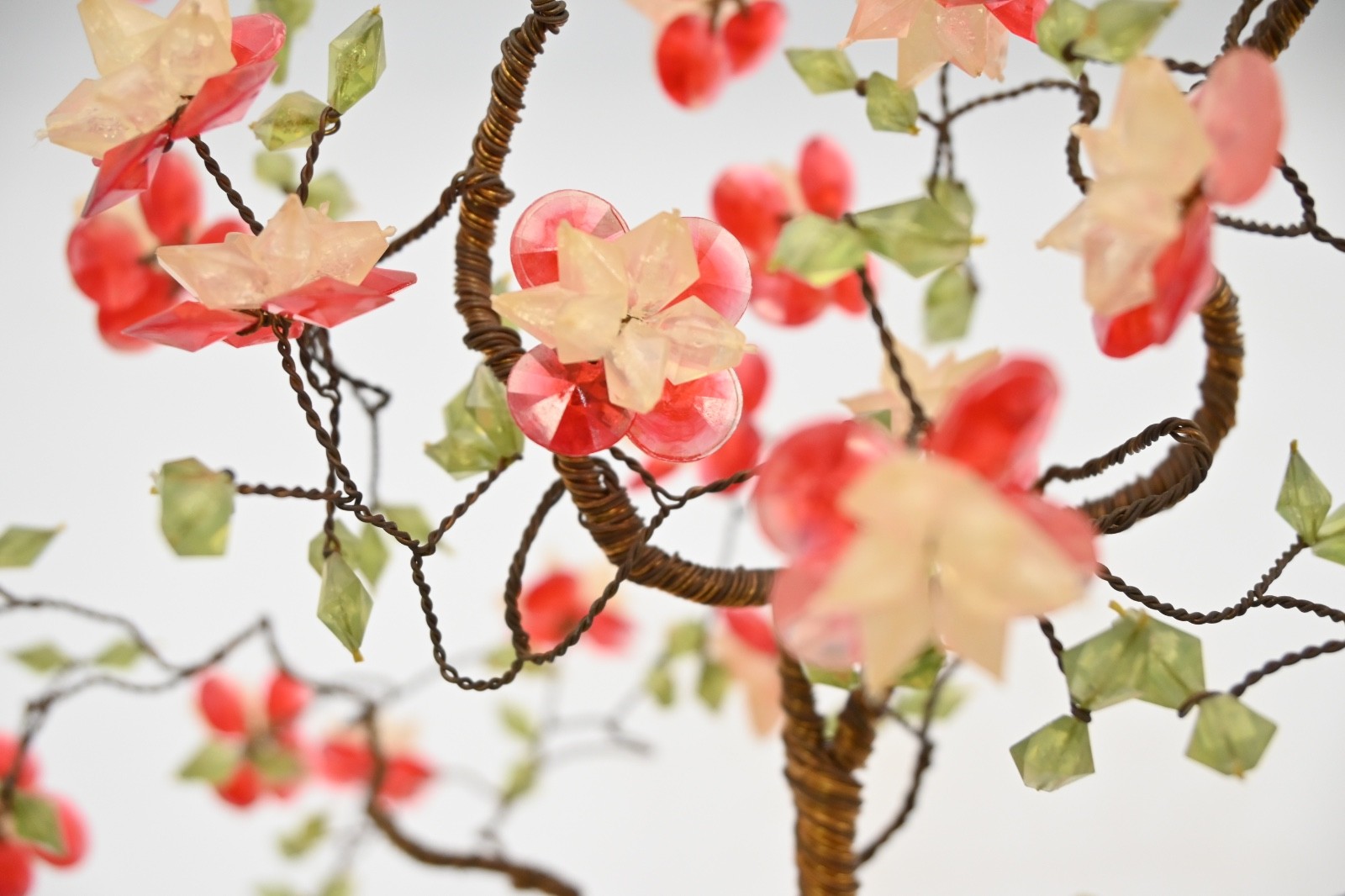 Vintage Decorative Wrapped Copper Wire Bonsai Tree Cherry Blossom Flowers