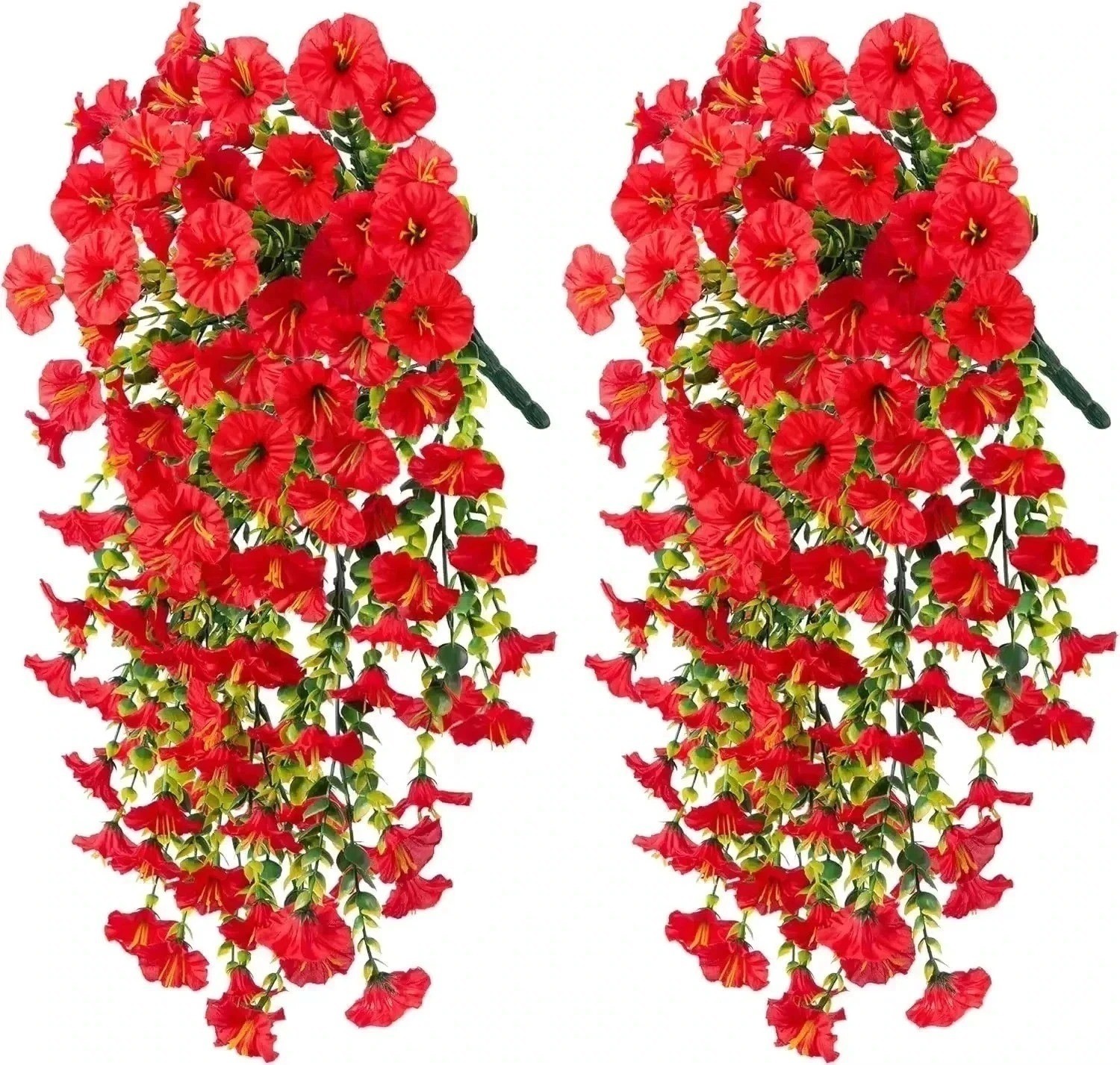 UV Resistant Faux Silk Morning Glory Hanging Flowers for Outdoor Decor 2 Pc Red