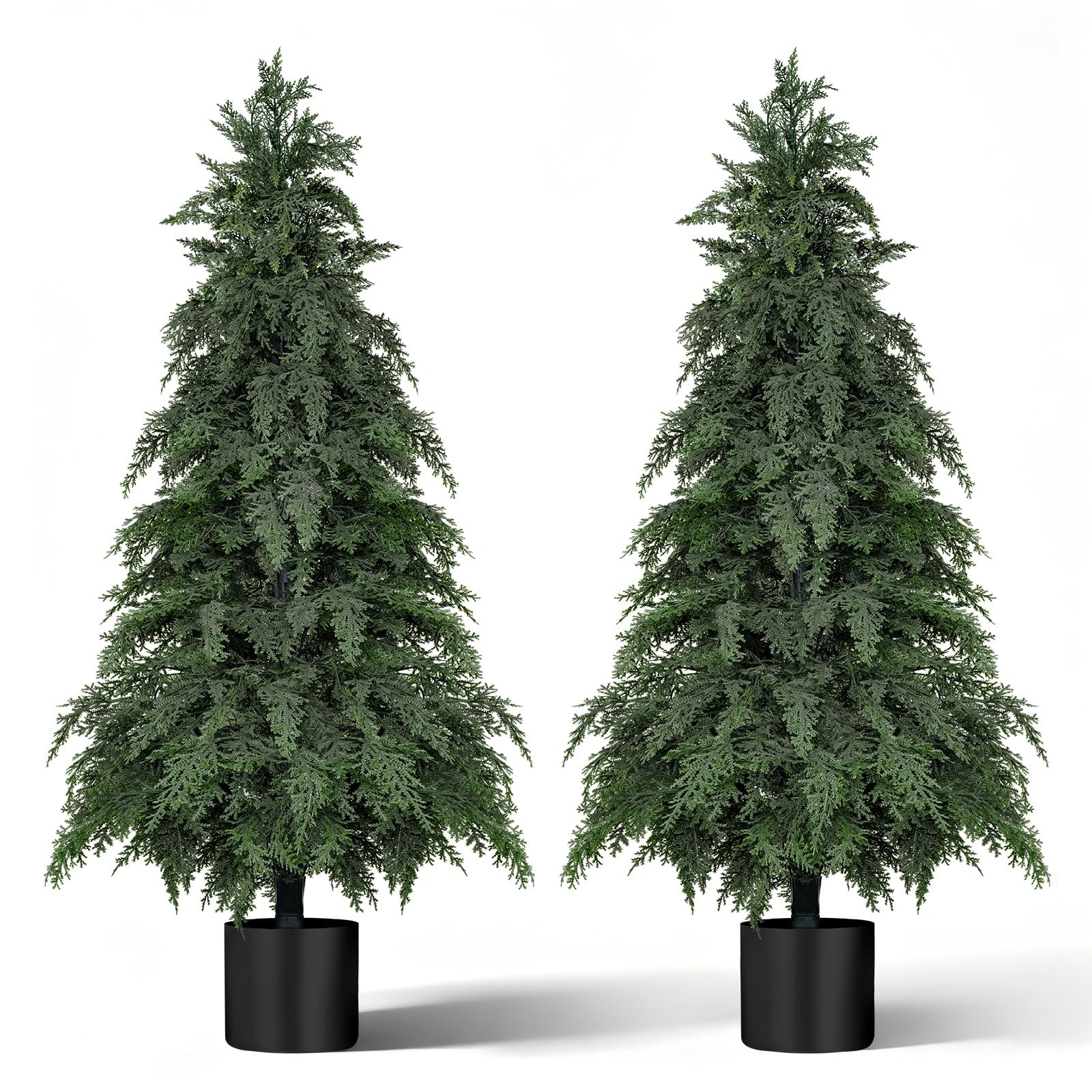 4FT Artificial Topiary Tree with Pot, 2 Pack Fake Evergreen Tree for Porch, A…
