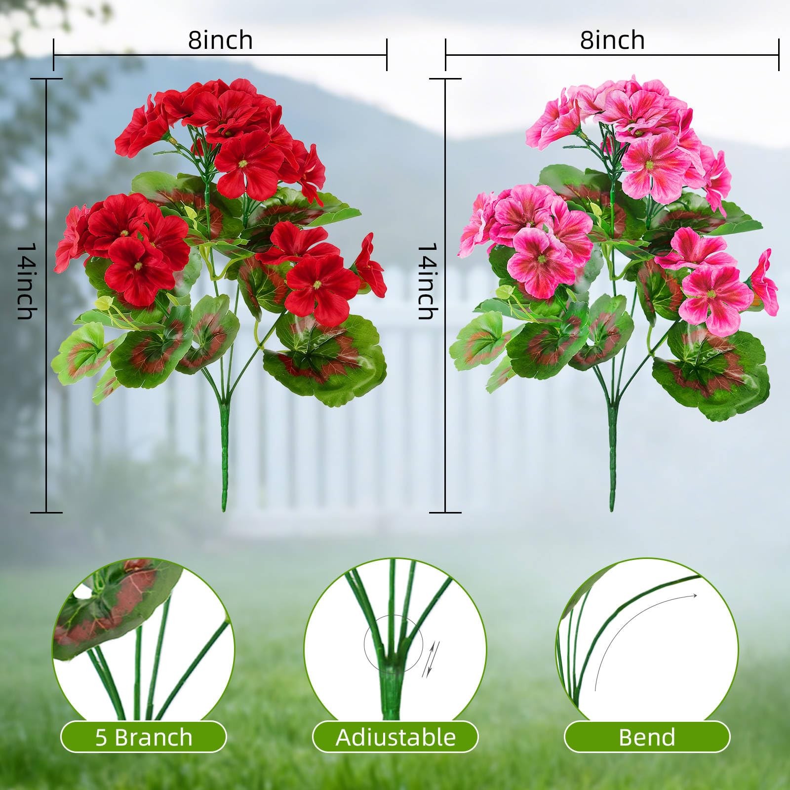 QIANYUN 14 Bundles Artificial Geranium Flowers for Outdoors, UV Resistant Sil…