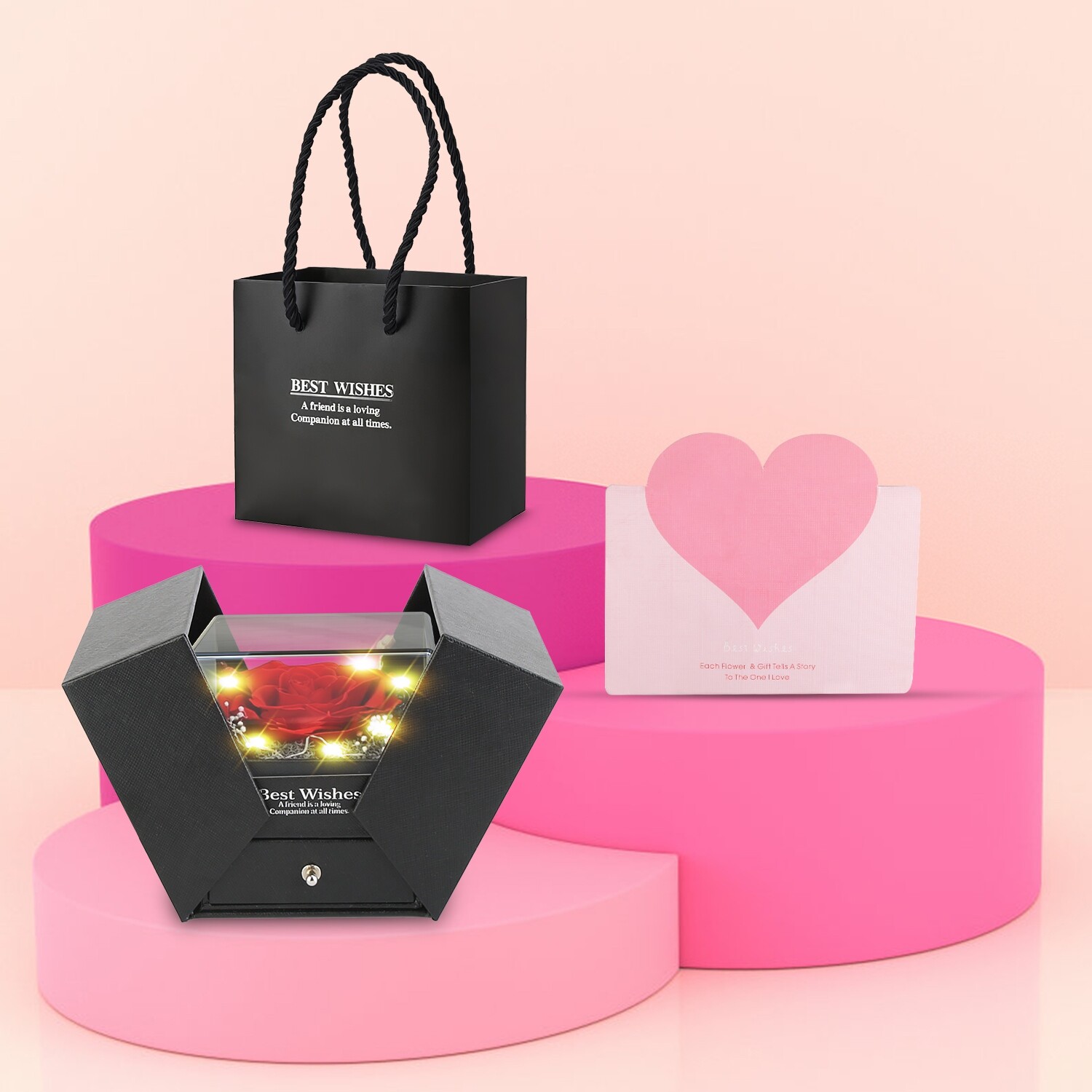 Preserved Eternal Real Rose Flower Gift Box with Heart-Shaped Necklace for Mom