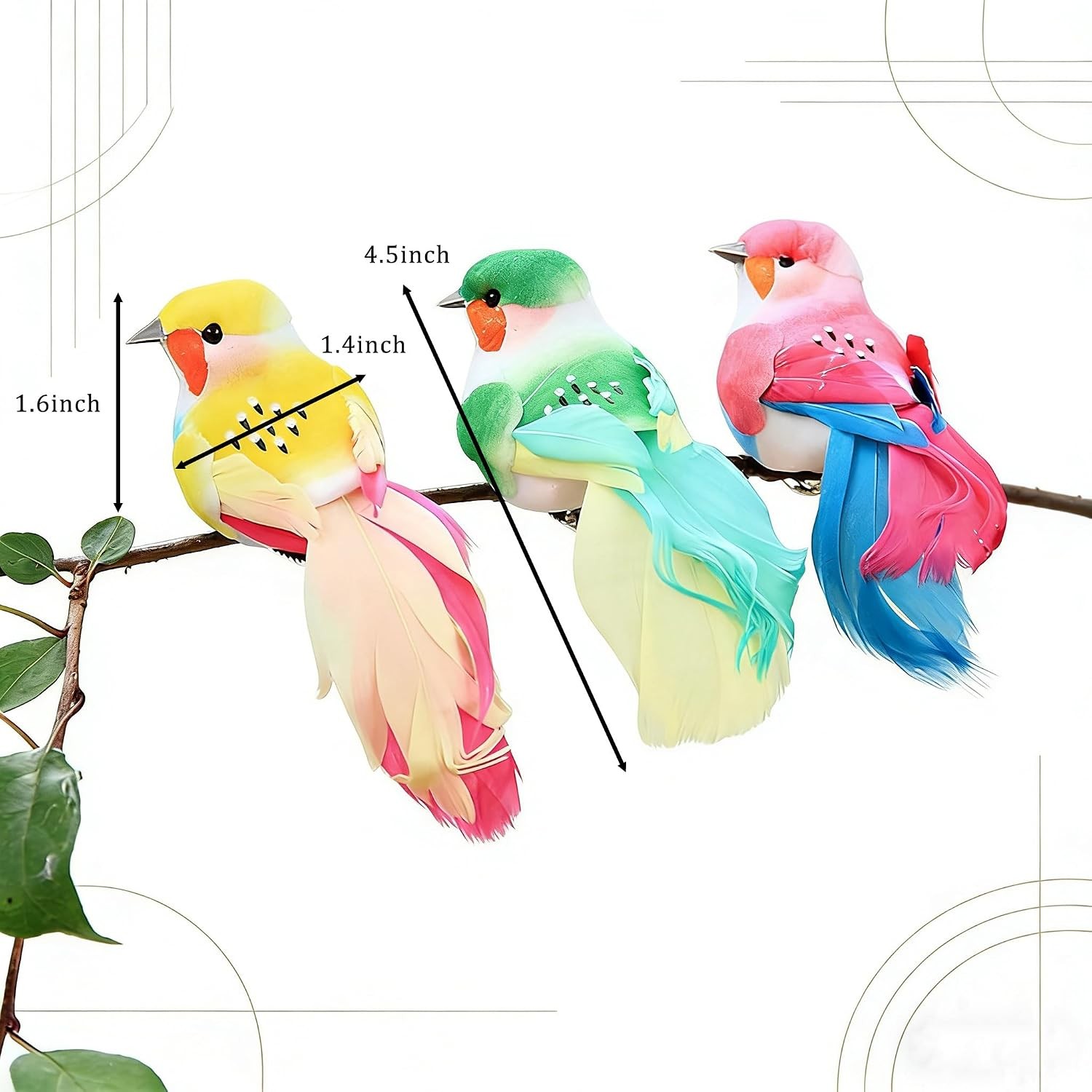 Artificial Bird Decorations Assorted Colors Fake Bird for Home Spring Decor