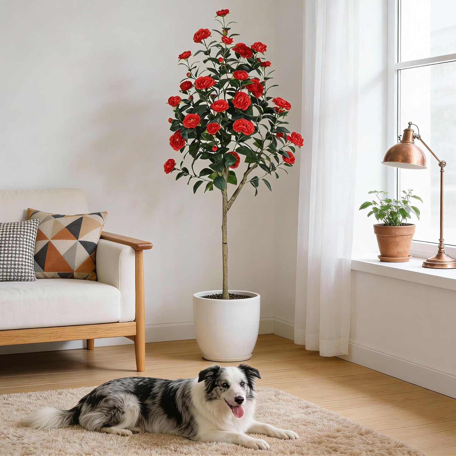 5FT Realistic Silk Camellia Tree – Indoor/Outdoor Decor, Zero Maintenance