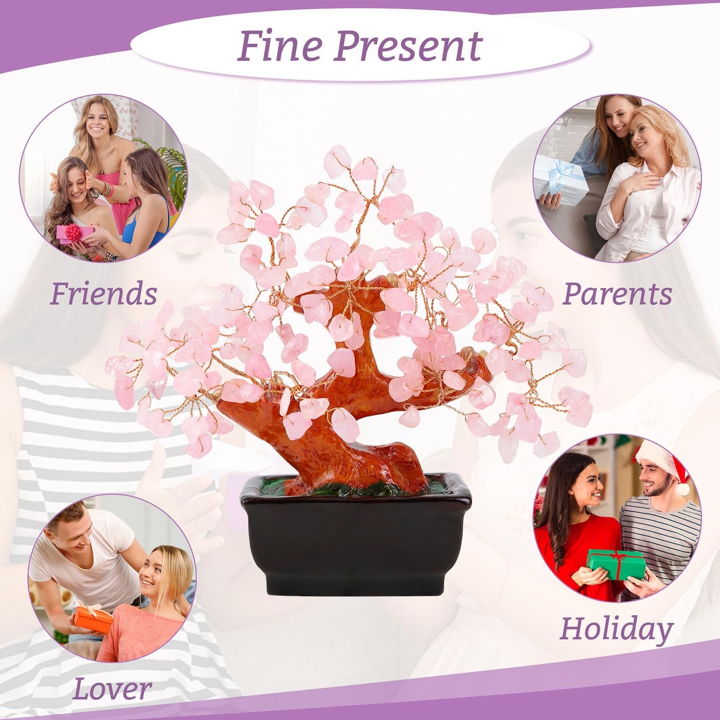 Rose Quartz Crystal Tree Cute Pink Room Home Desk Office Decor Feng S…