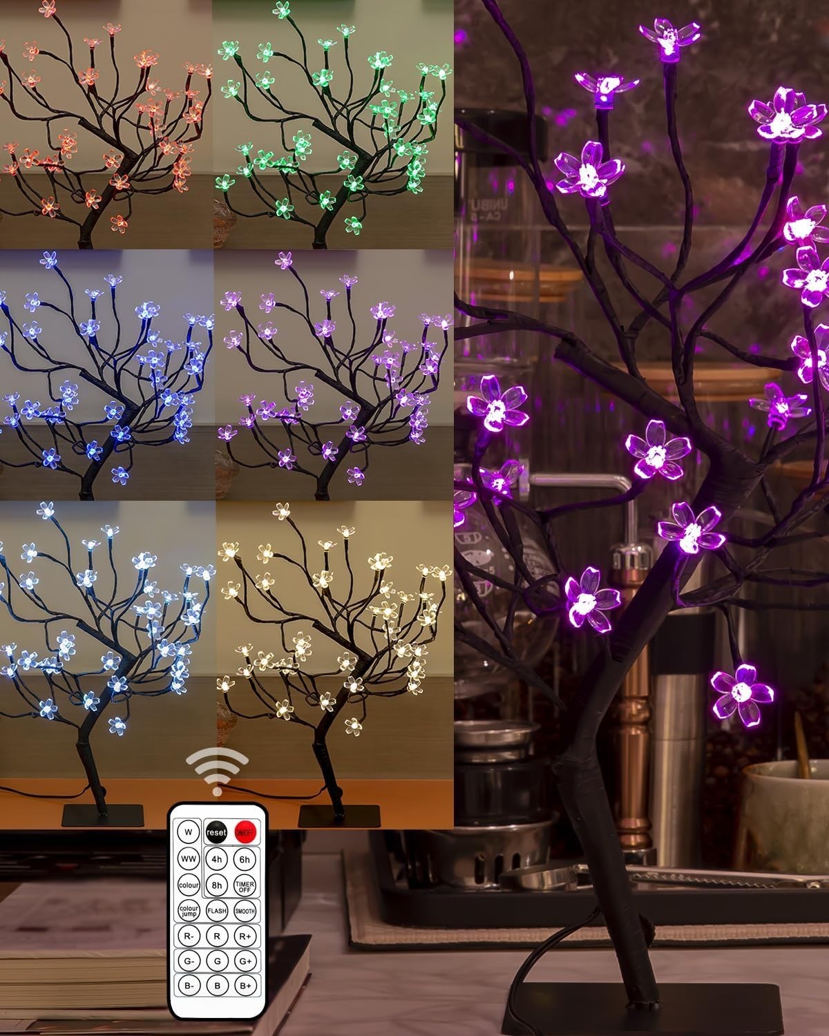 “Cherry Blossom Bonsai Tree Light 20IN Tree Lamp with24V UL-Listed Adapter and M