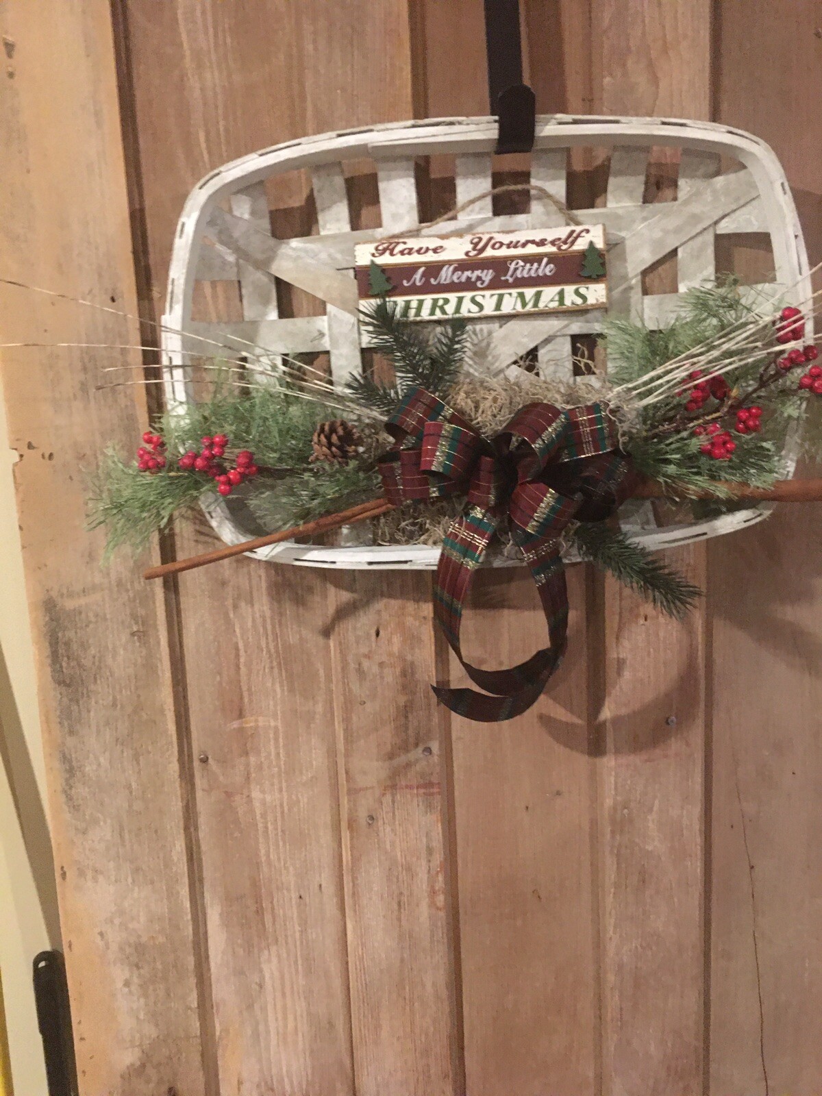 Christmas Wreath/ Tobacco Basket 12×18” Farmhouse Style “Have Yourself A Merry”