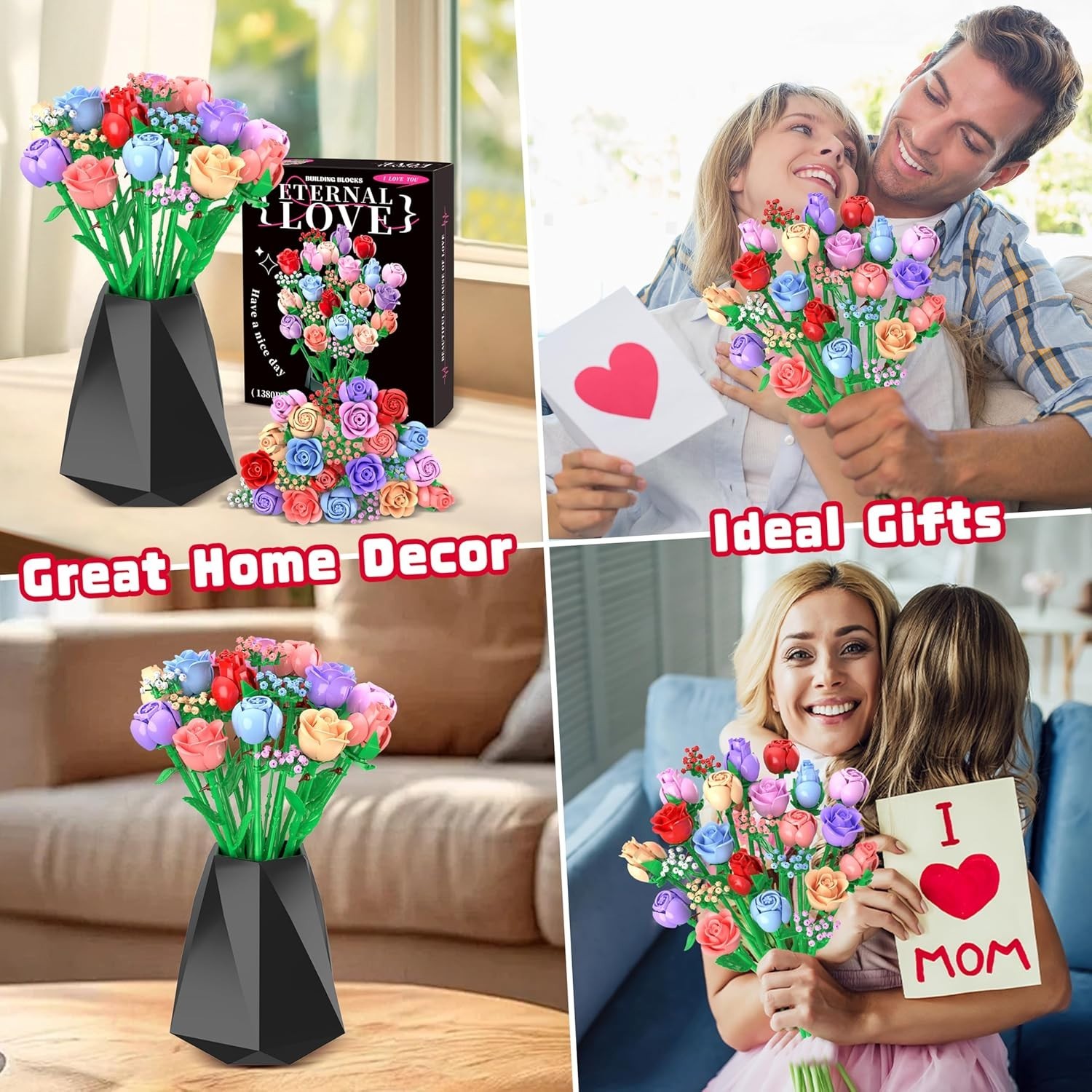 24Pcs Colorful Roses Flower Bouquet, Great Gift for Women