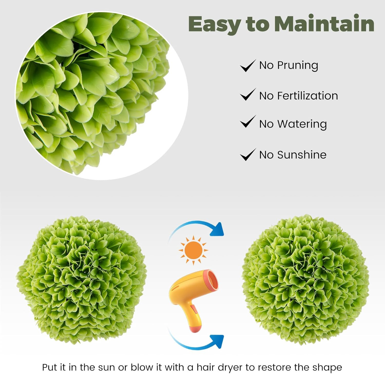 11” Faux Boxwood Balls, 2 PCS Artificial Plant Topiary Ball W/Reliable Sun-Prote